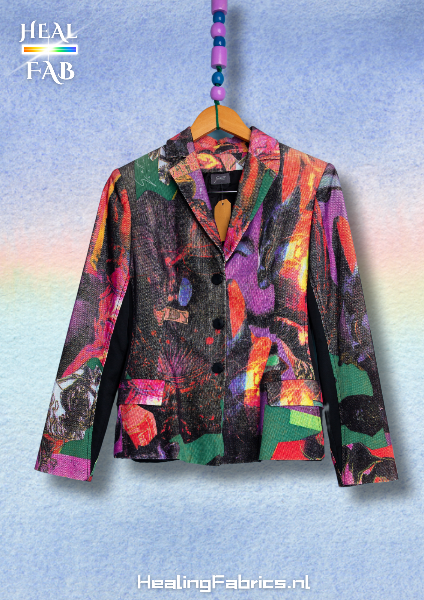 The textured retro dream blazer with multicolor of purple, orange, pink & black