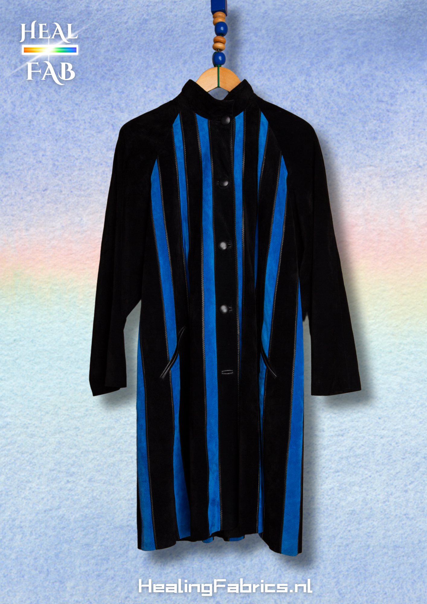 The Iconic Striped Leather coat in blue & black