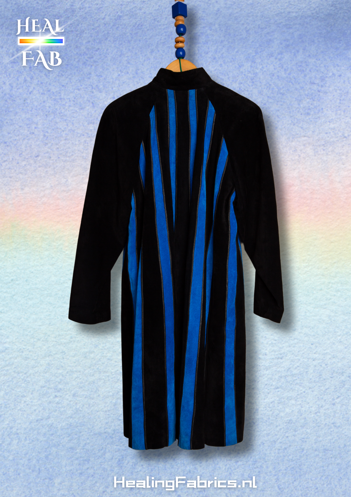 The Iconic Striped Leather coat in blue & black