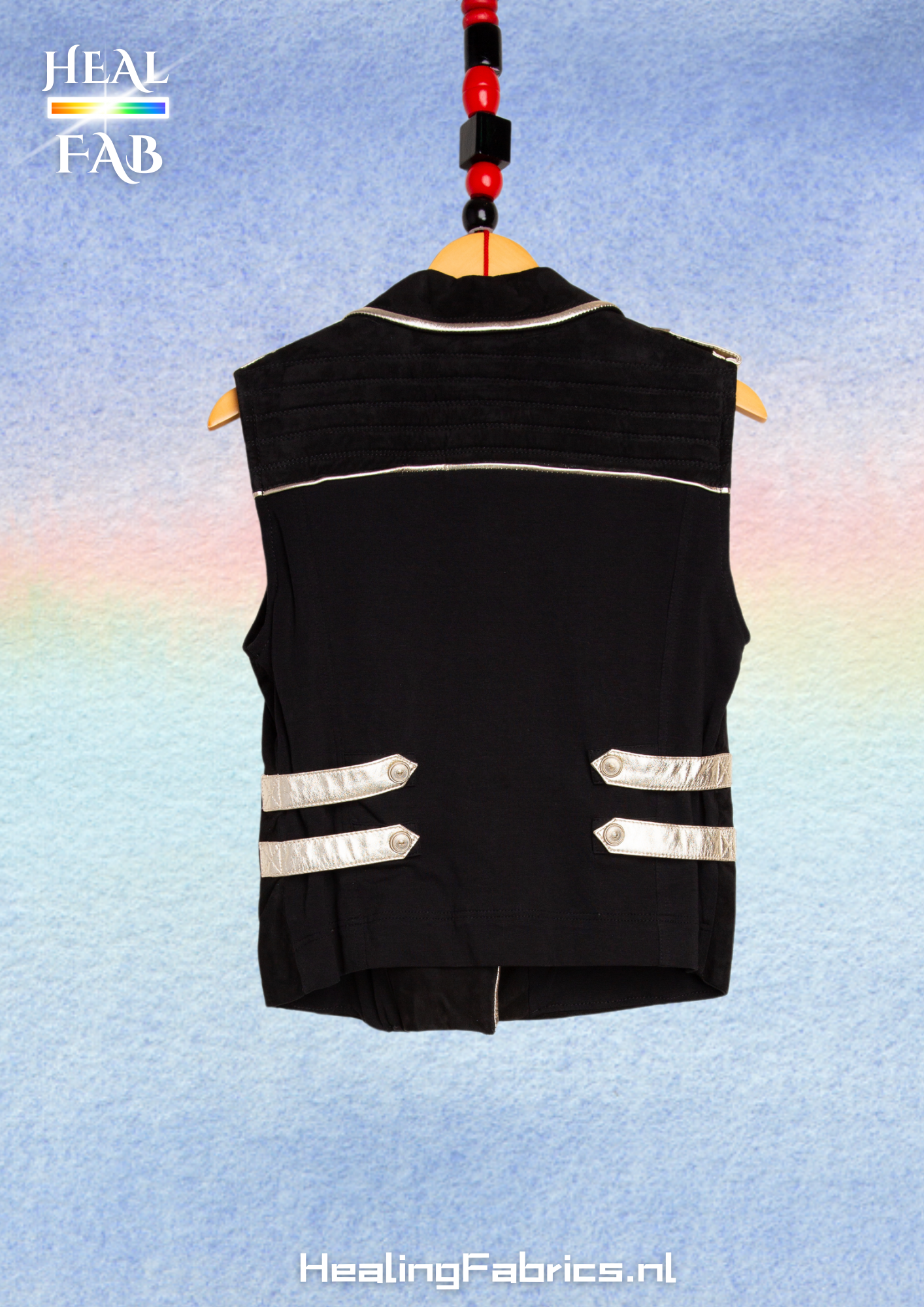 Asymmetric silver zipper gilet in black & silver - Roberto Cavalli