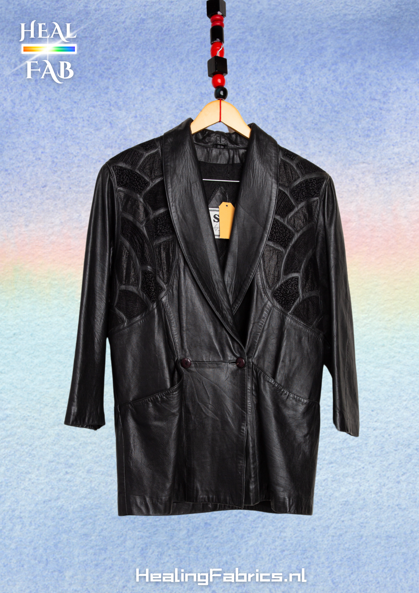 Black leather patchwork shoulder jacket - with big front pockets