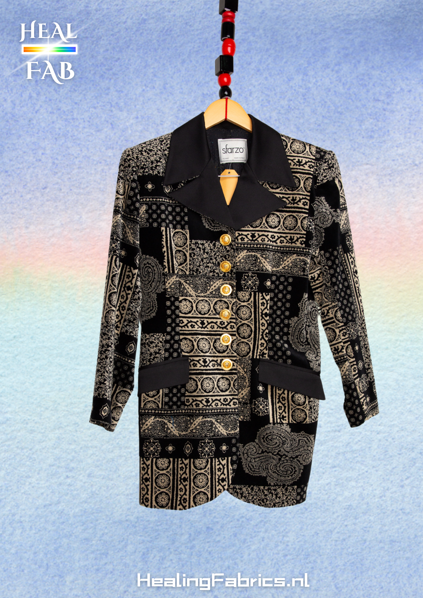 The velvet renaissance blazer with patchwork print and gold details
