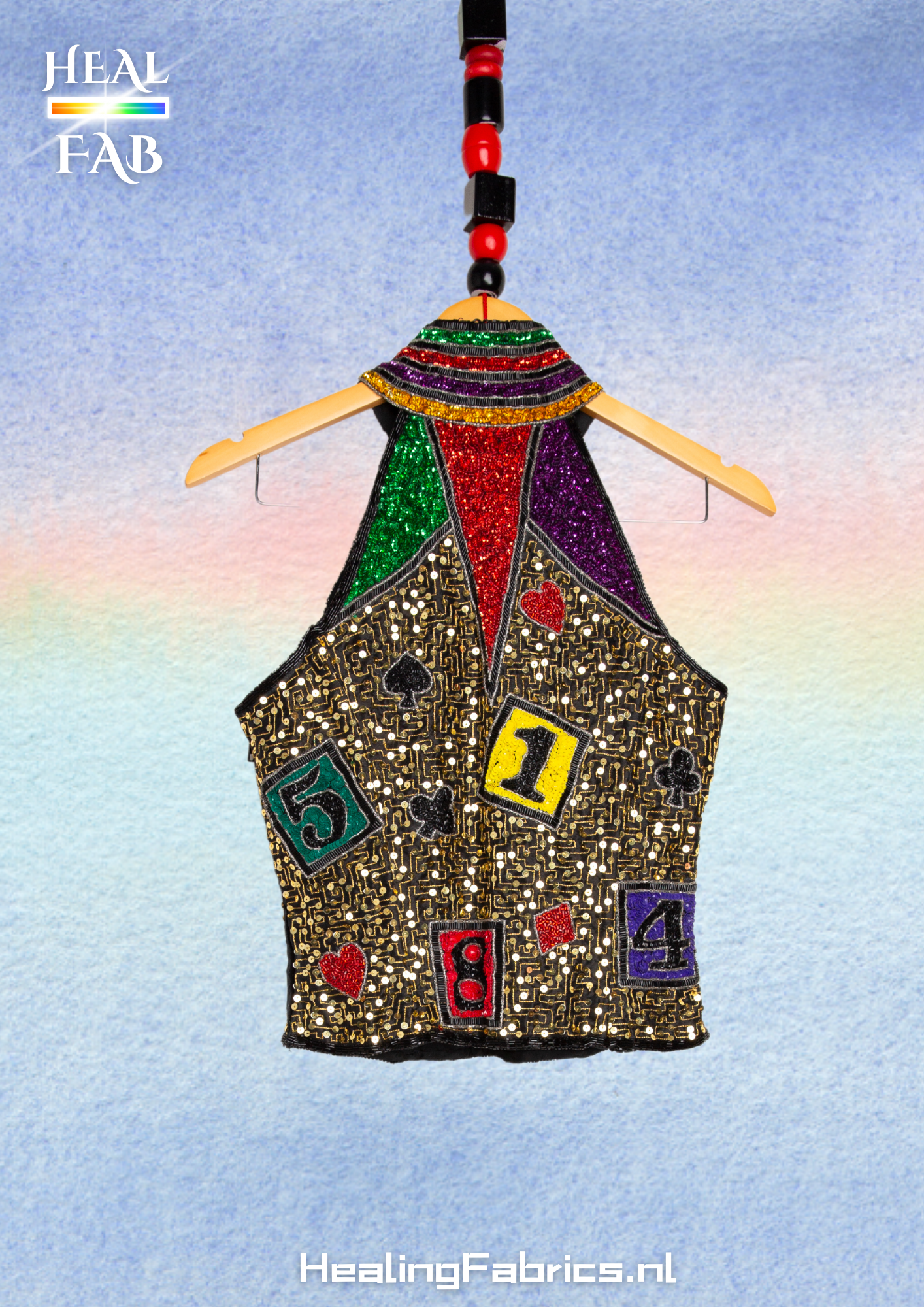 (Sold)The embroidery cardgame top - with multicolor beads and paillettes