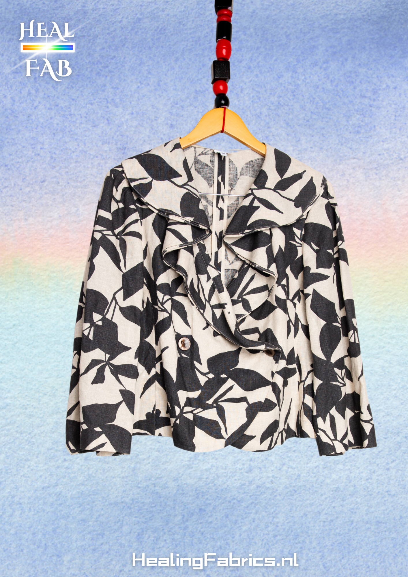 The Linen ruffled collar front blazer - Armani with simplified floral print in black & white