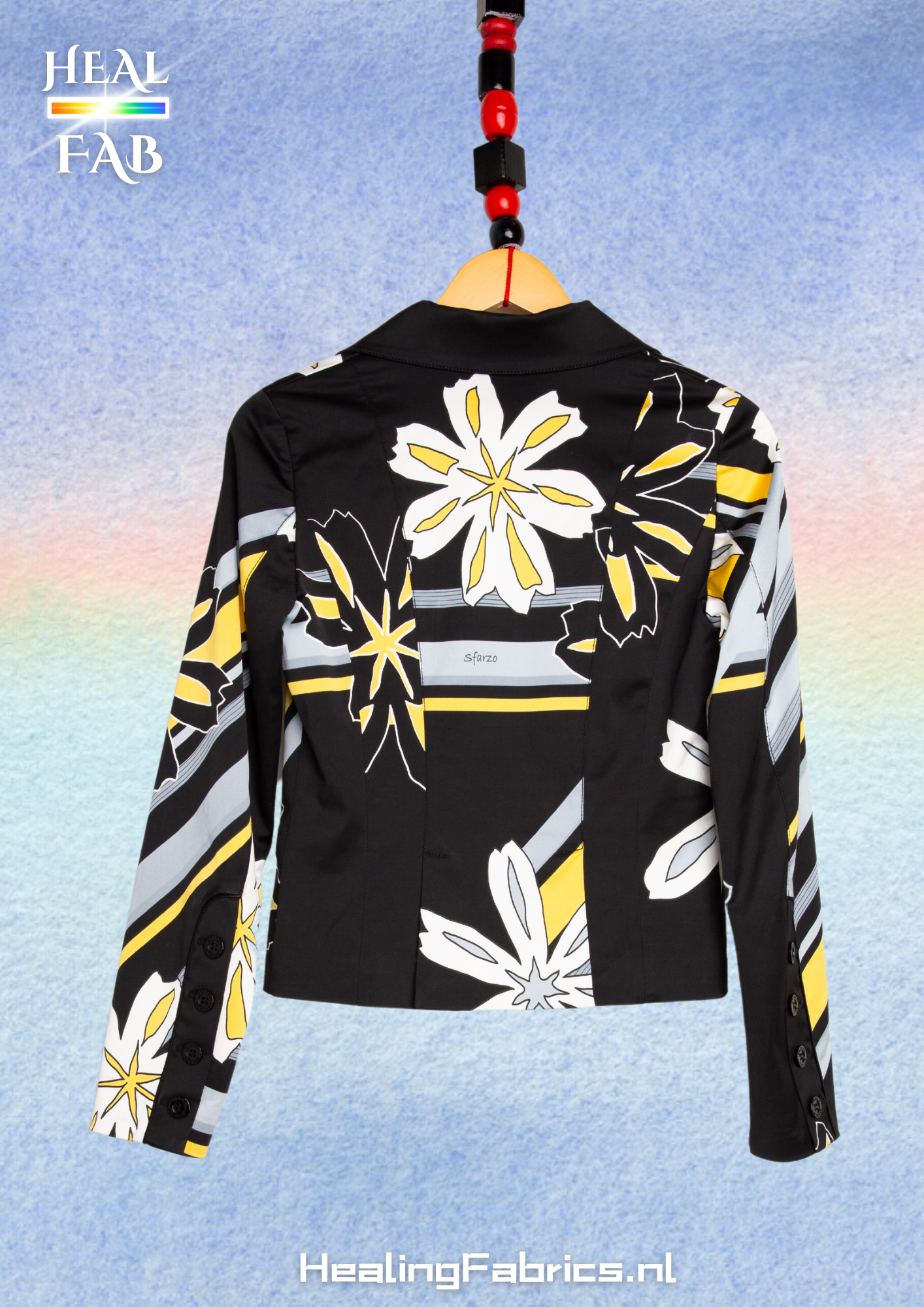 Architype blooming suit with graphic floral print in black, white & yellow