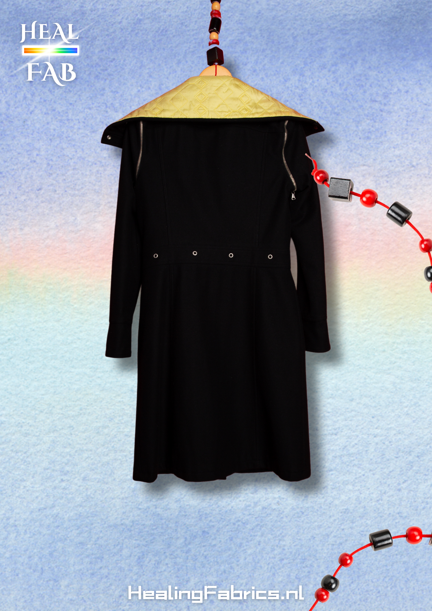 The Dolce & Gabbana black yellow collar coat with adjustable sleeves and silver details