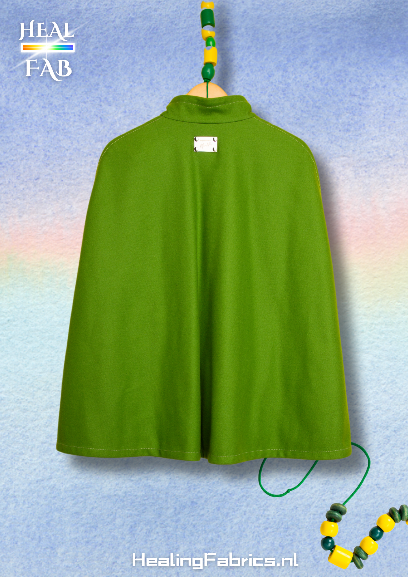 The green italian cloak with silver buttons - Wool fiber