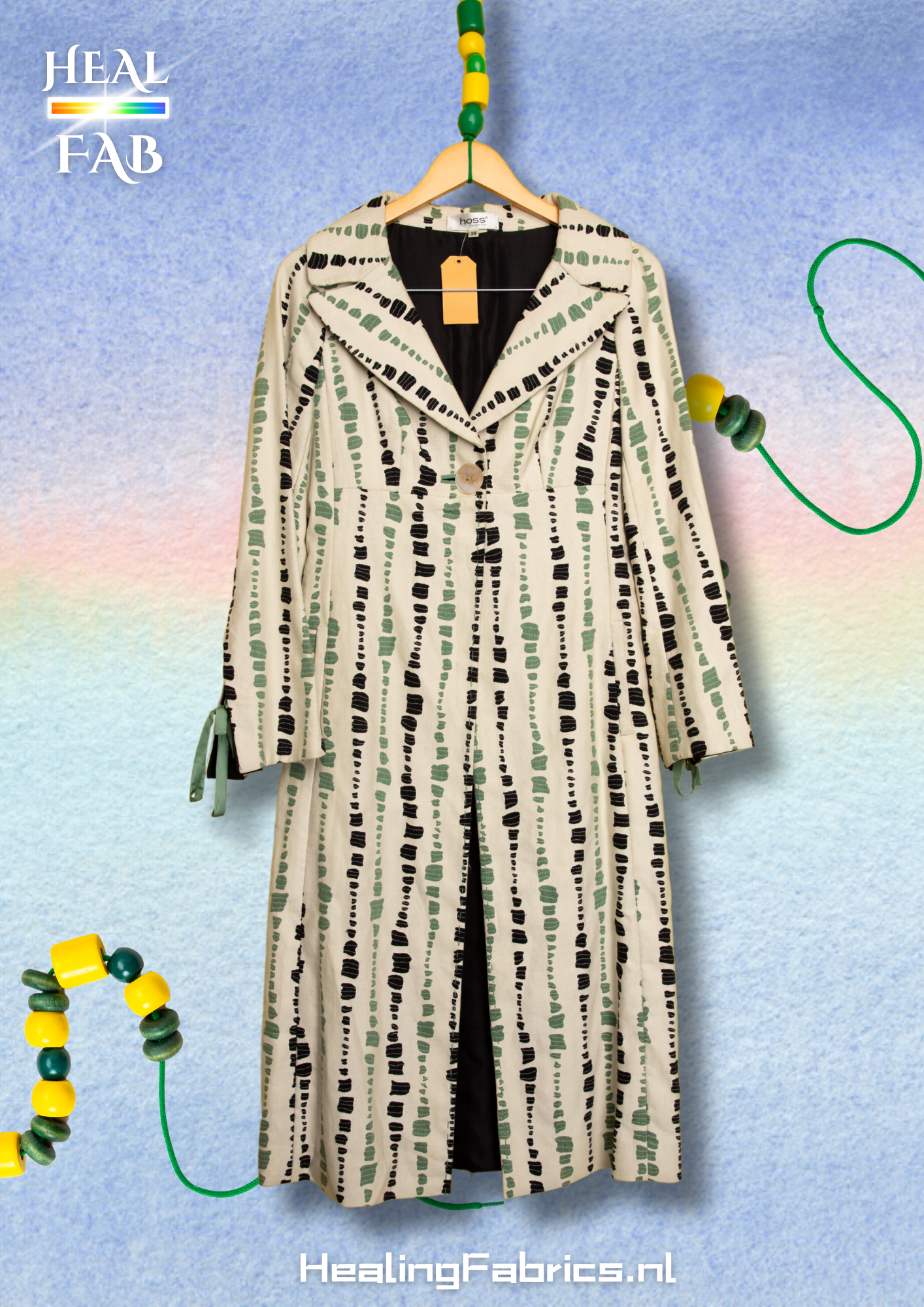 The artist coat in white, green and black