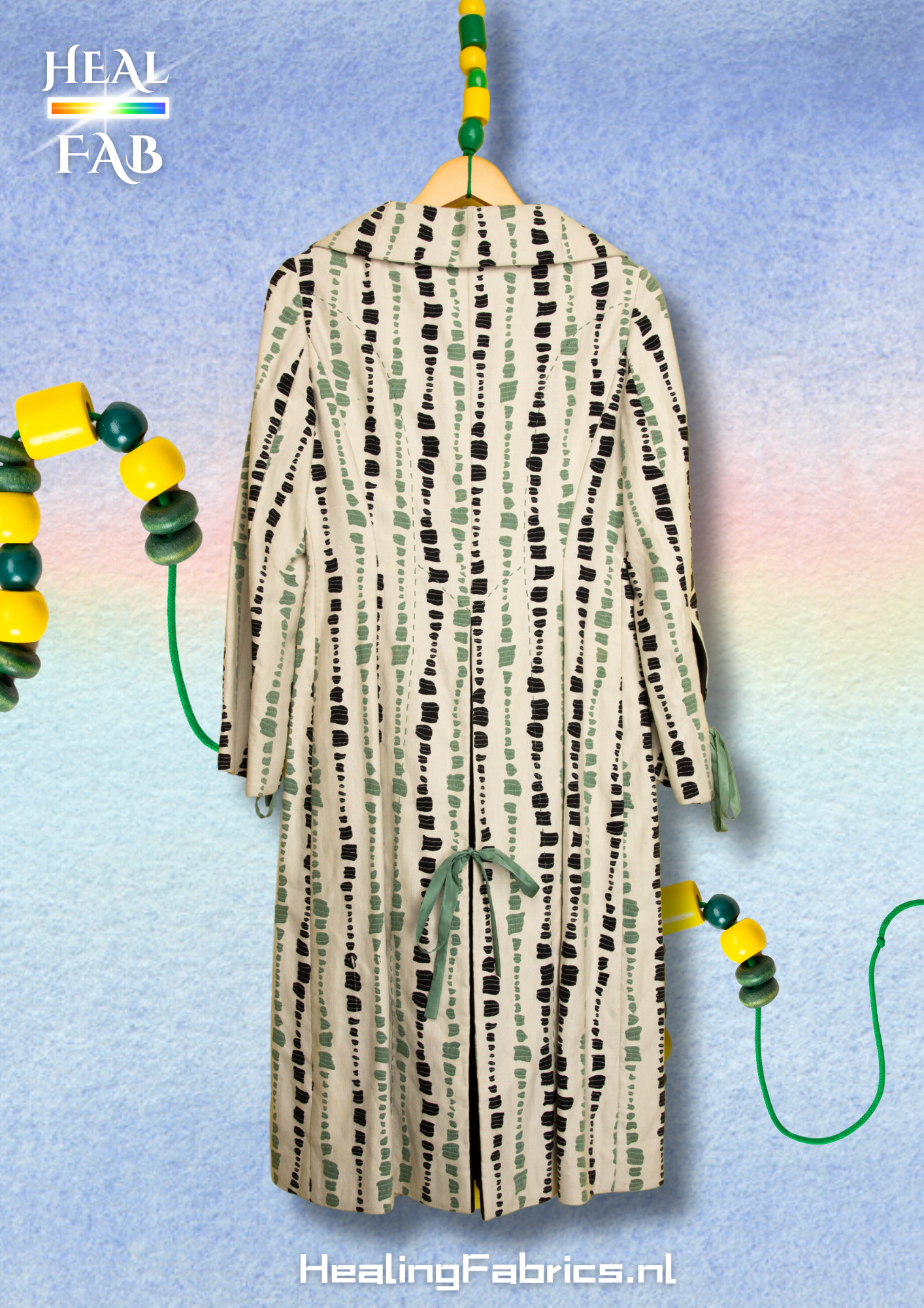 The artist coat in white, green and black