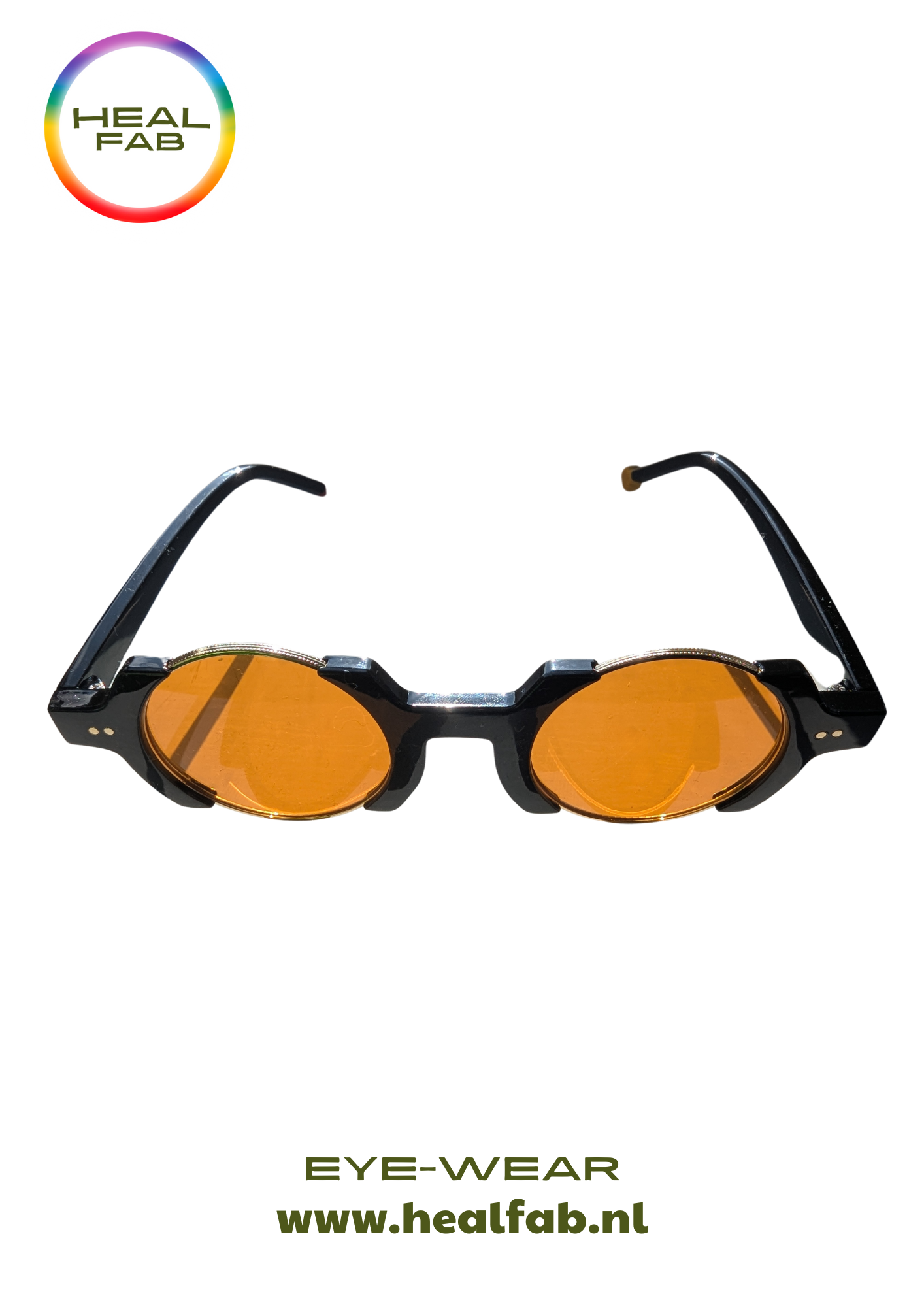 The Soulful Signature sunglasses with circular shaped orange vision & gold details