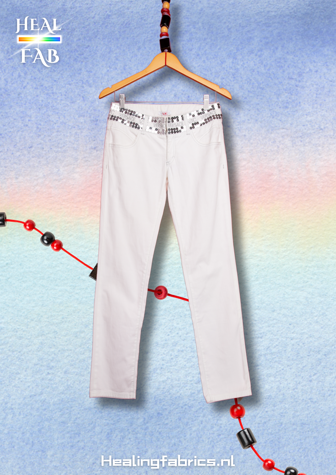 Cotton fiber sensational pants with silver pailettes detail - Versace