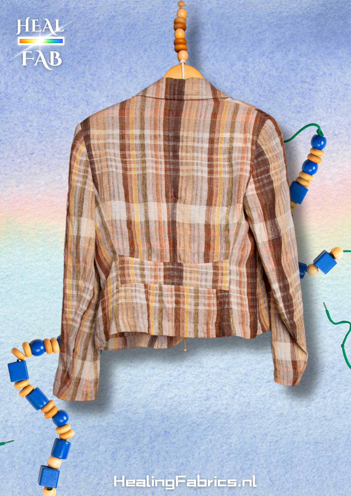 The Checkered blazer in deep brown tints with adjustable chord and gold threads