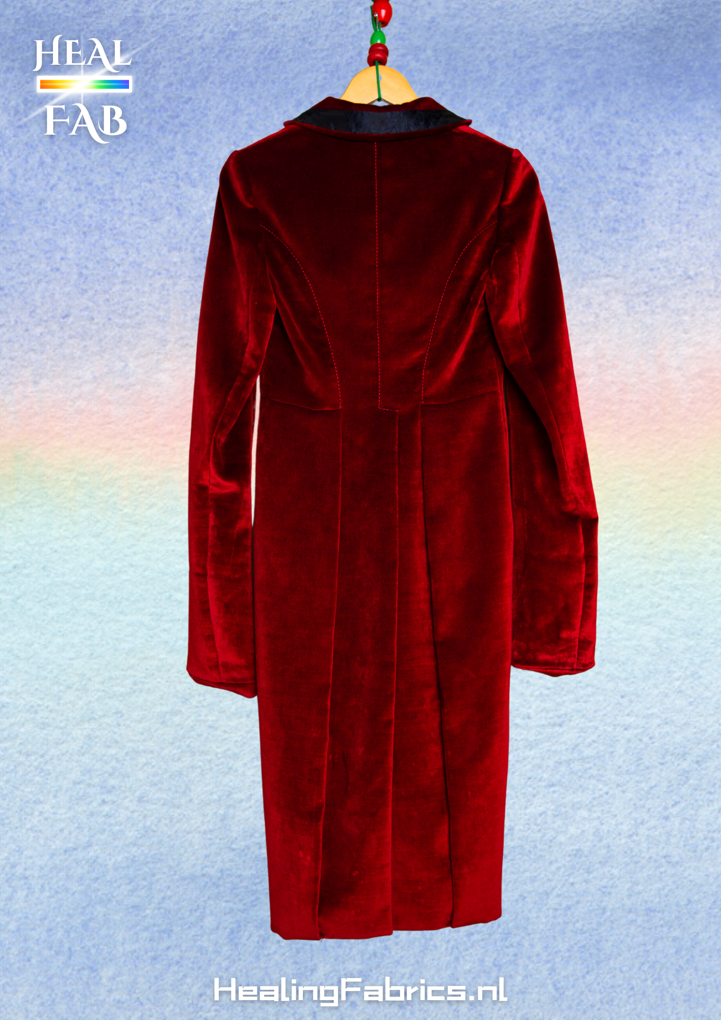 The red velvet puppet master tailcoat - Red, Black & Deep blue with back slit Miu Miu