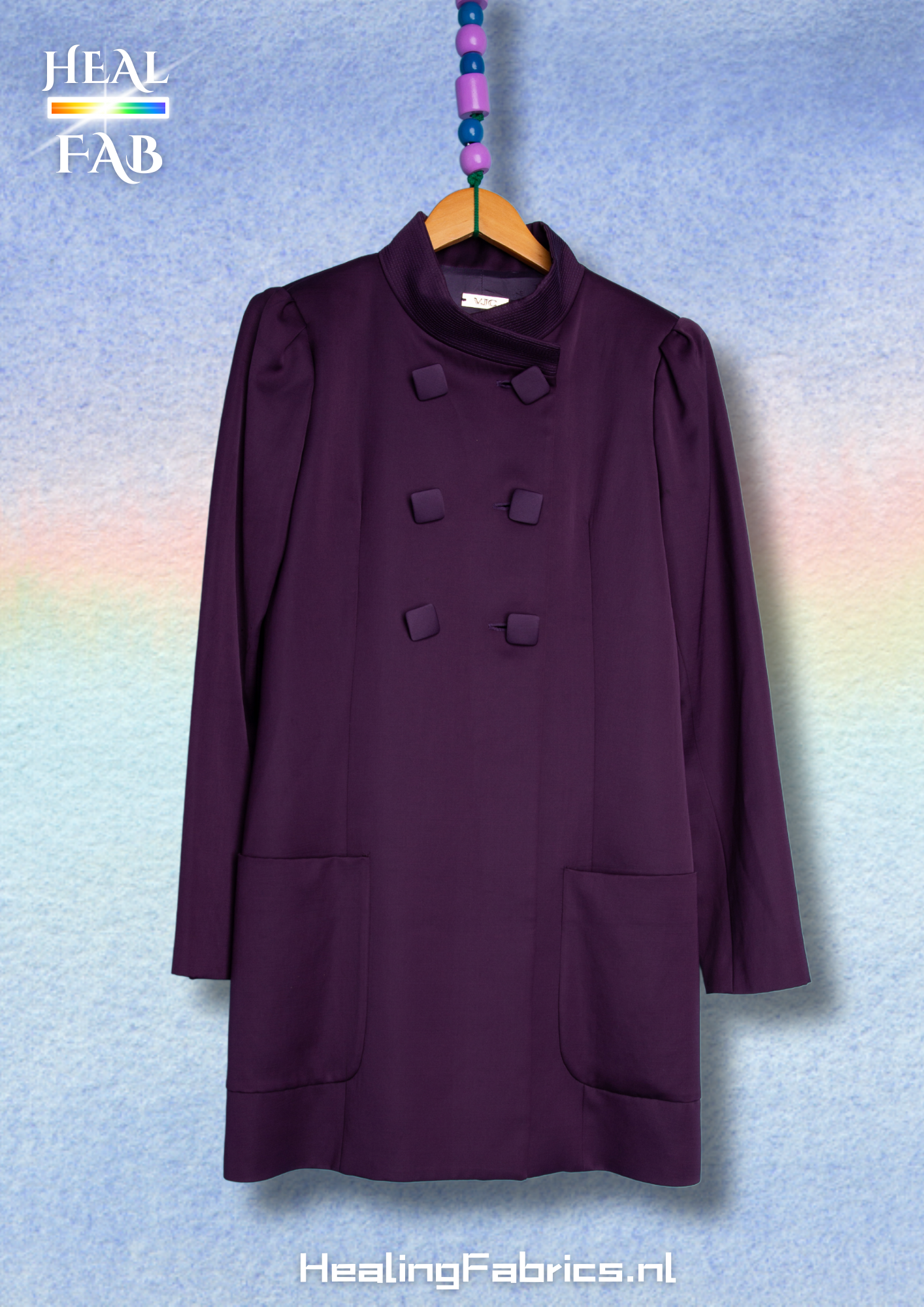 Sharp A-line double breasted big pocket purple coat - Versace