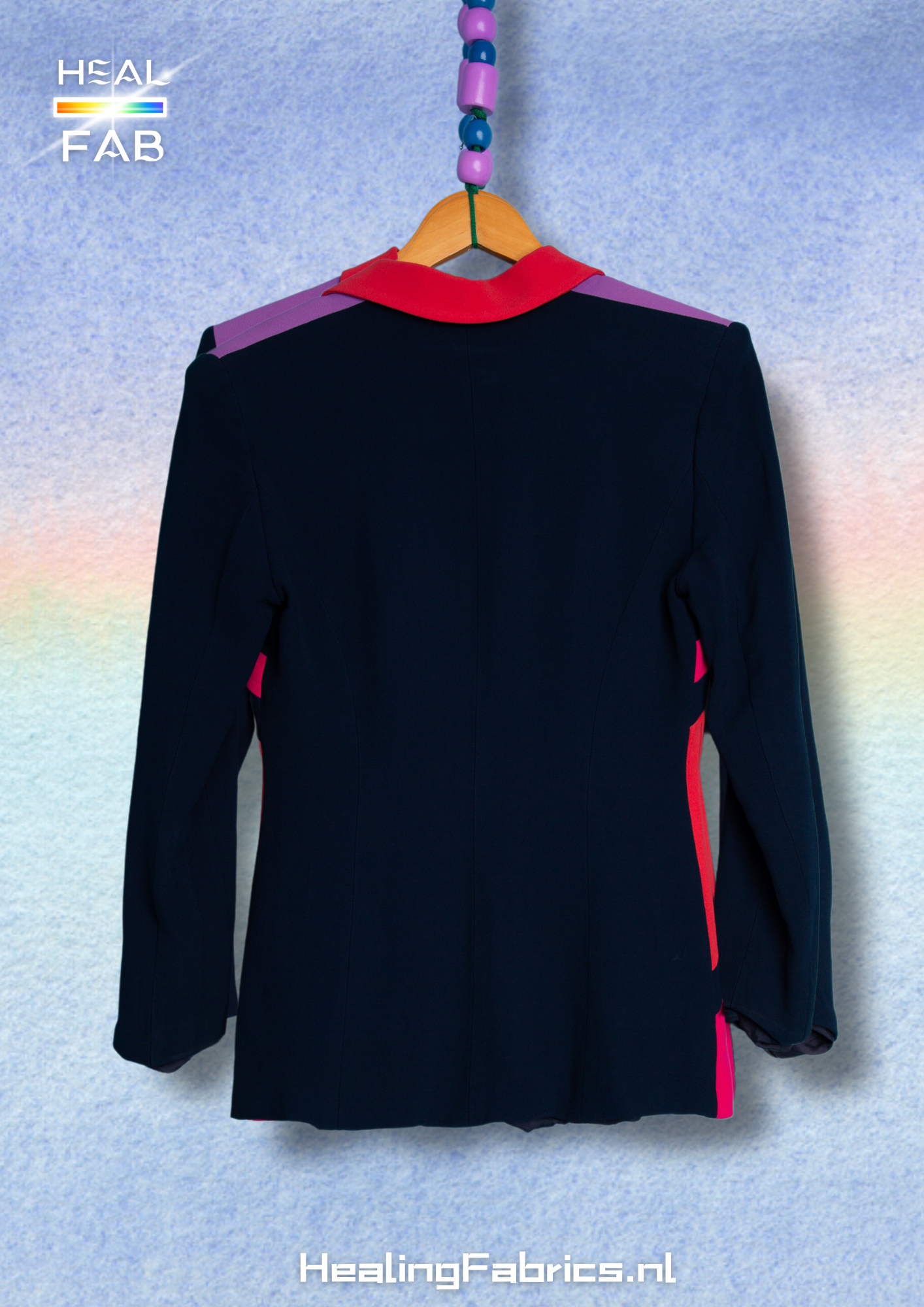 The Retro multicolor pop art blazer with neon pink, coral red, lilac and navy blue tints