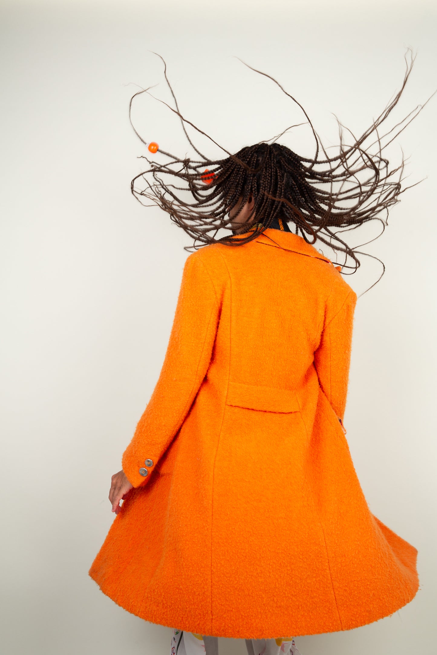 The fruity orange coat - Versace, with textured fabric and silver button detials