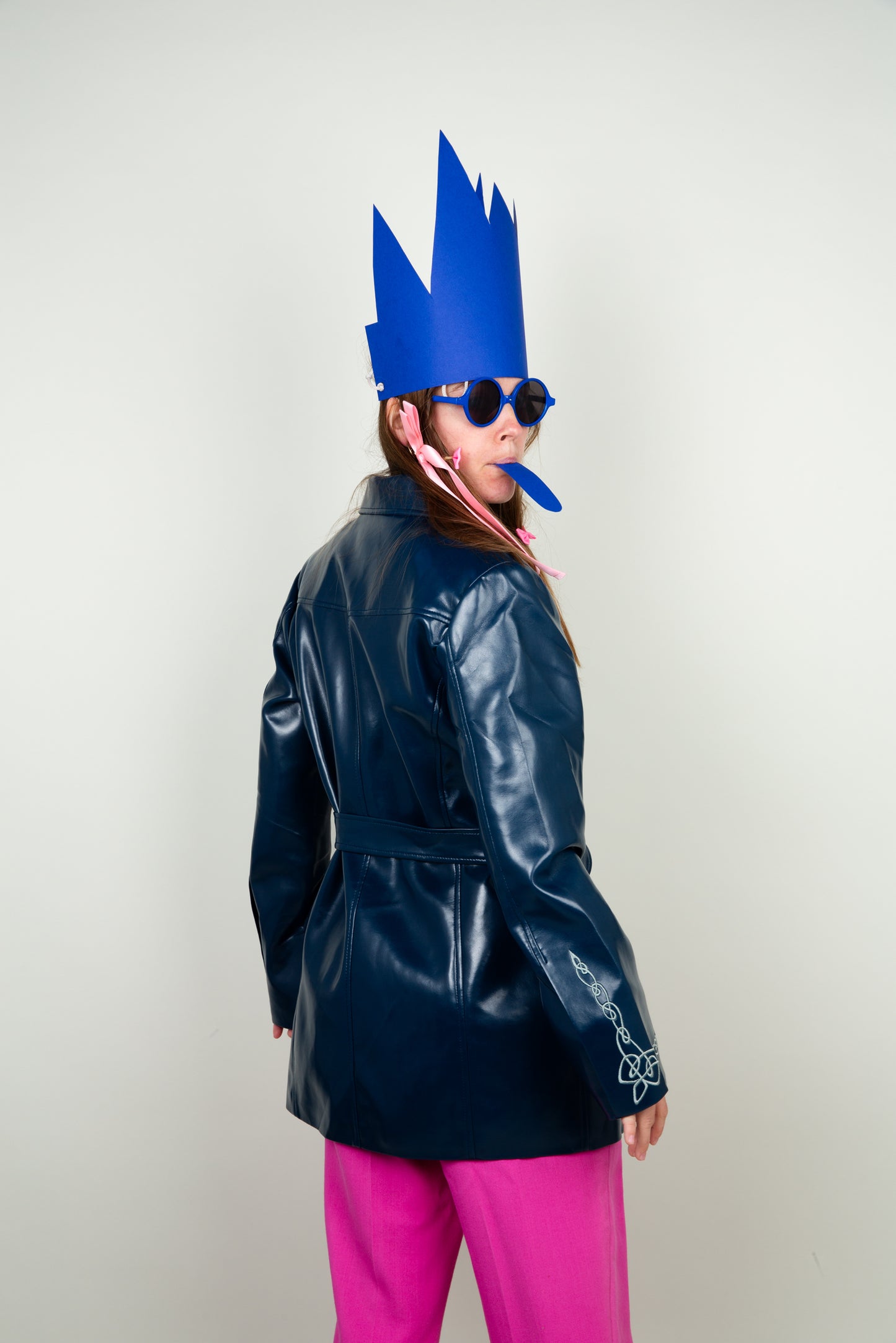Shiny faux latex coat - with deep navy tint