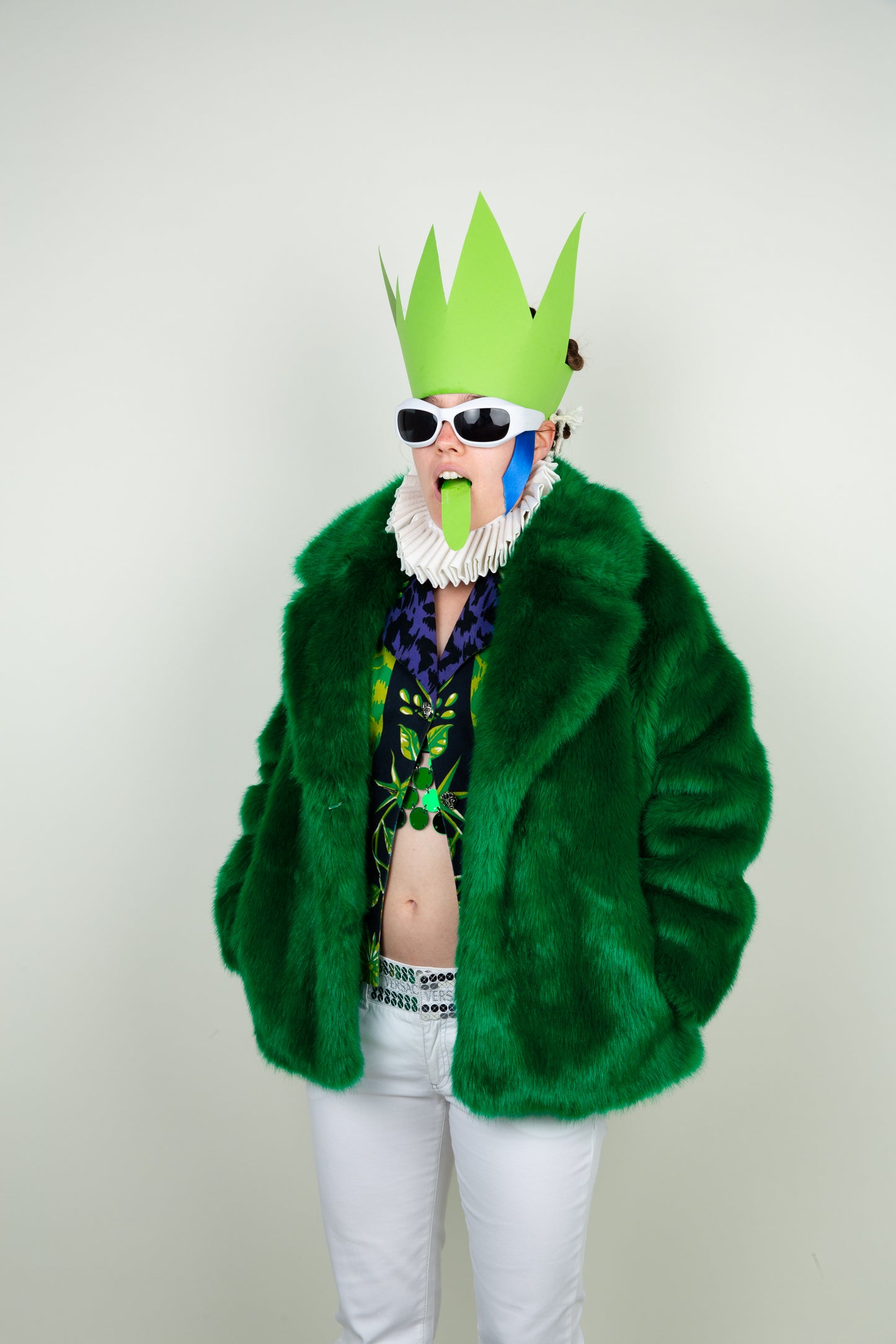 Lively green oversized faux ice bear coat
