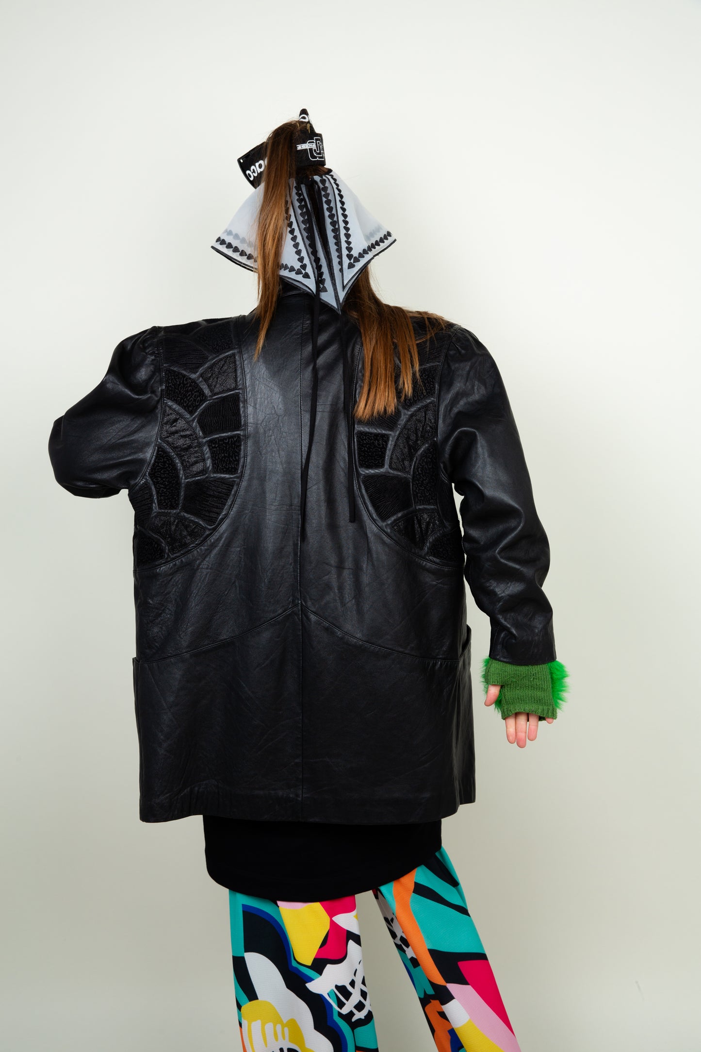Black leather patchwork shoulder jacket - with big front pockets