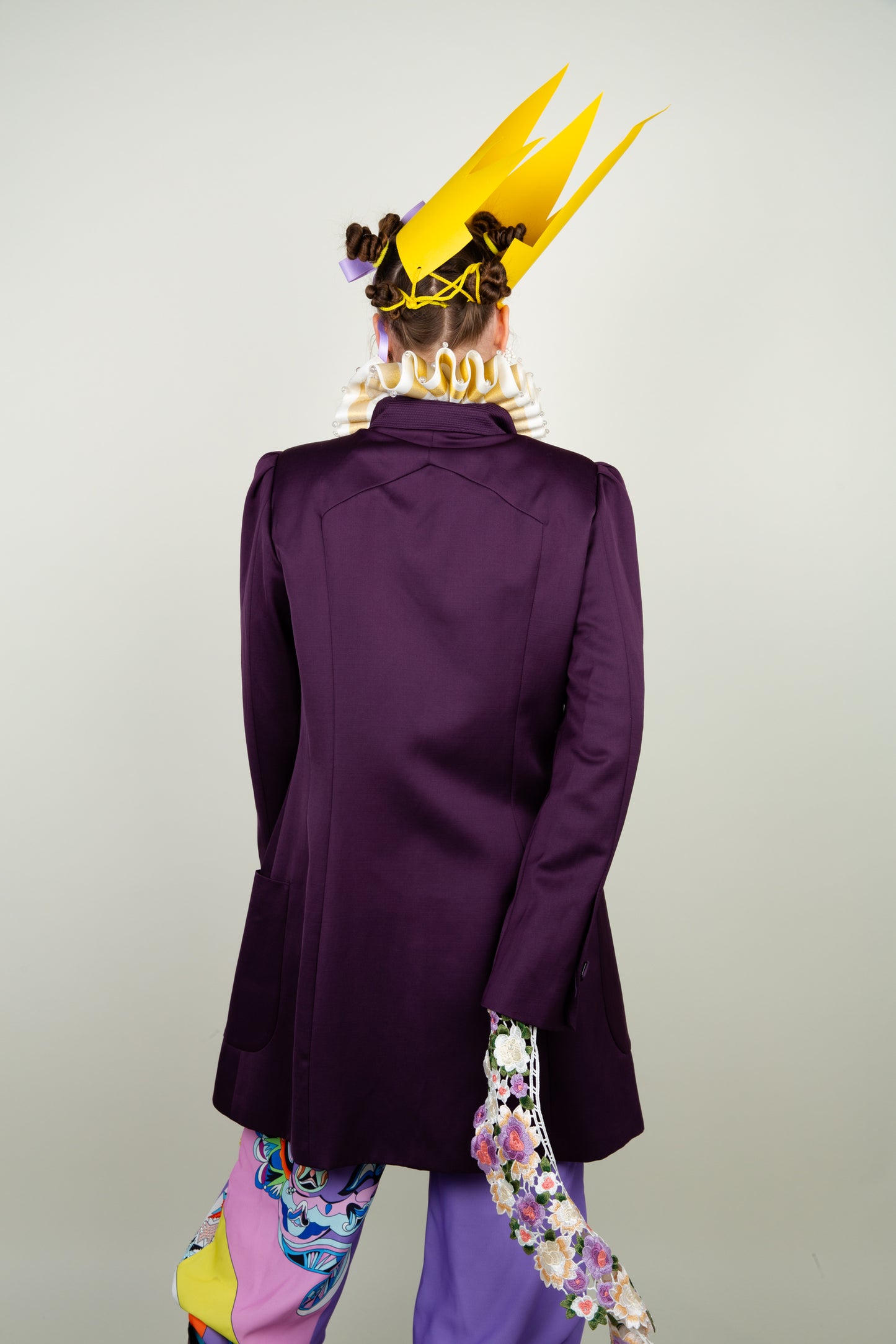 Sharp A-line double breasted big pocket purple coat - Versace