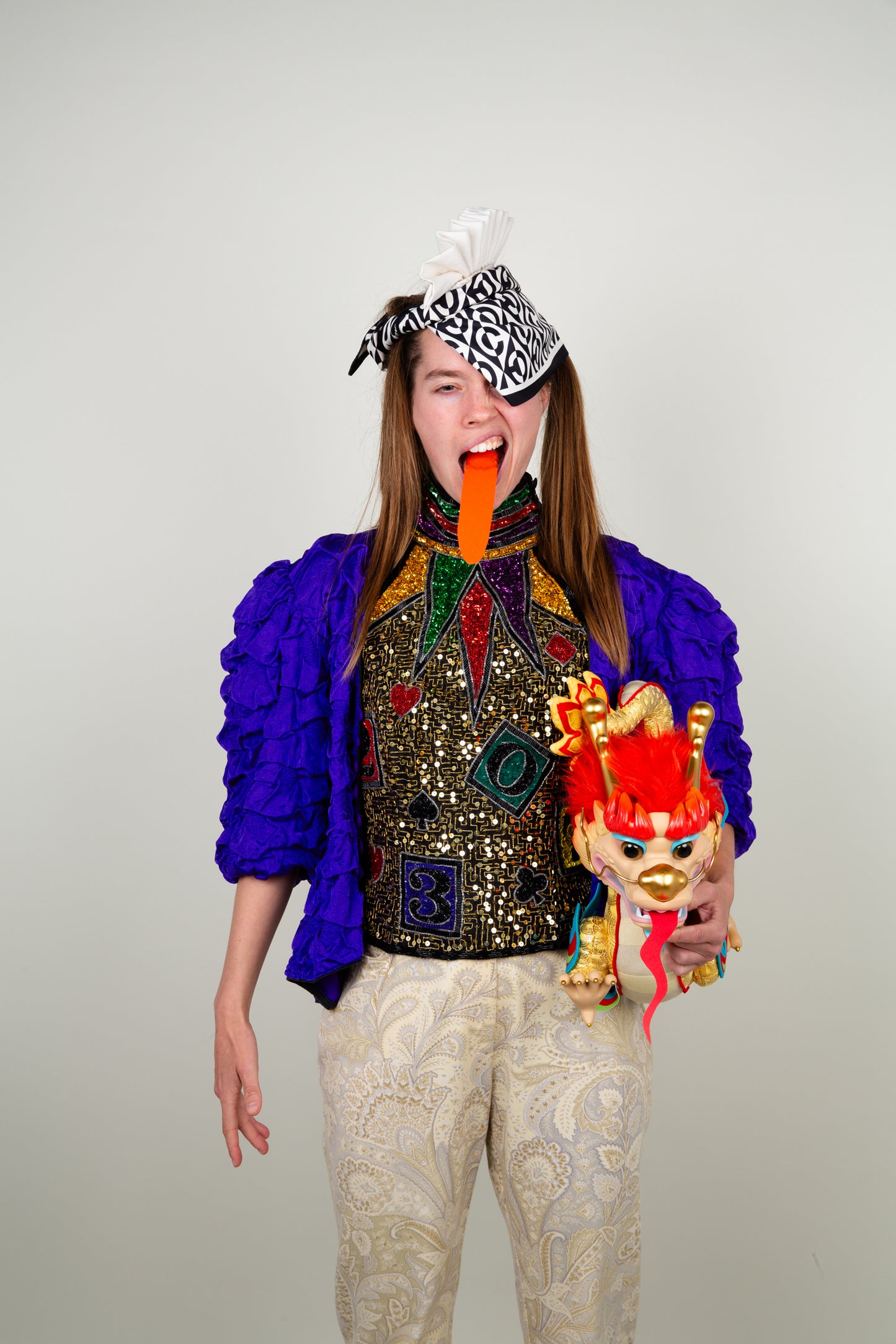 (Sold)The embroidery cardgame top - with multicolor beads and paillettes