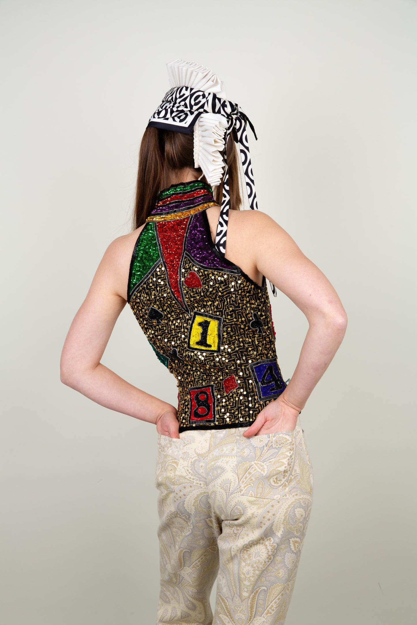 (Sold)The embroidery cardgame top - with multicolor beads and paillettes