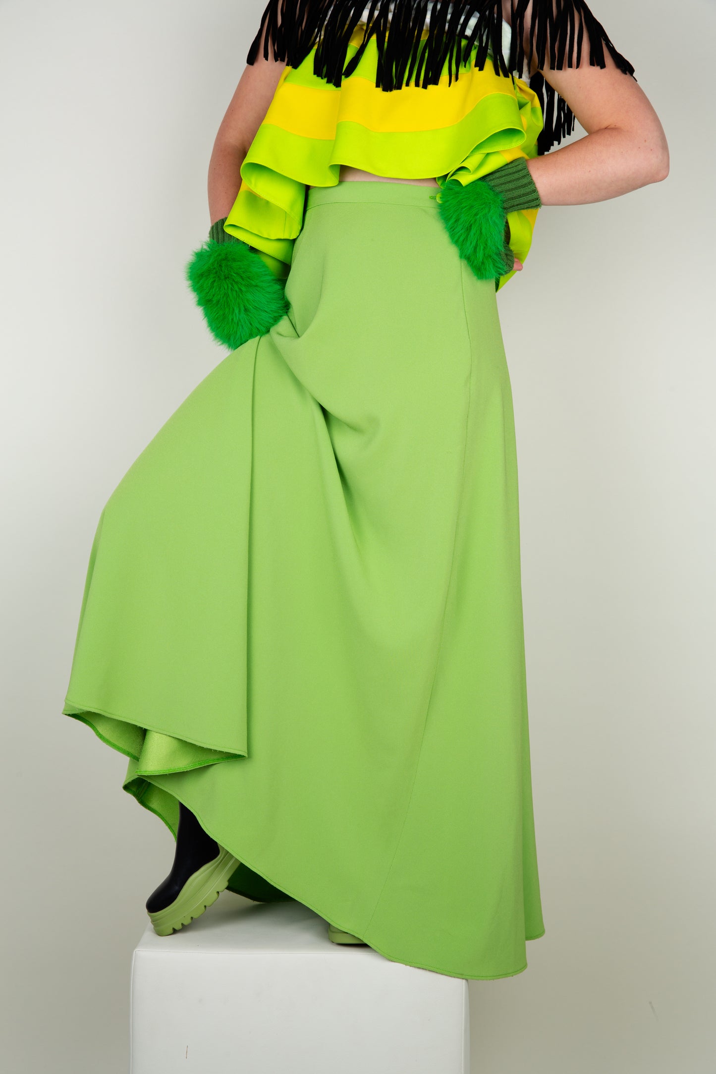 The powder green A-line high waisted long skirt