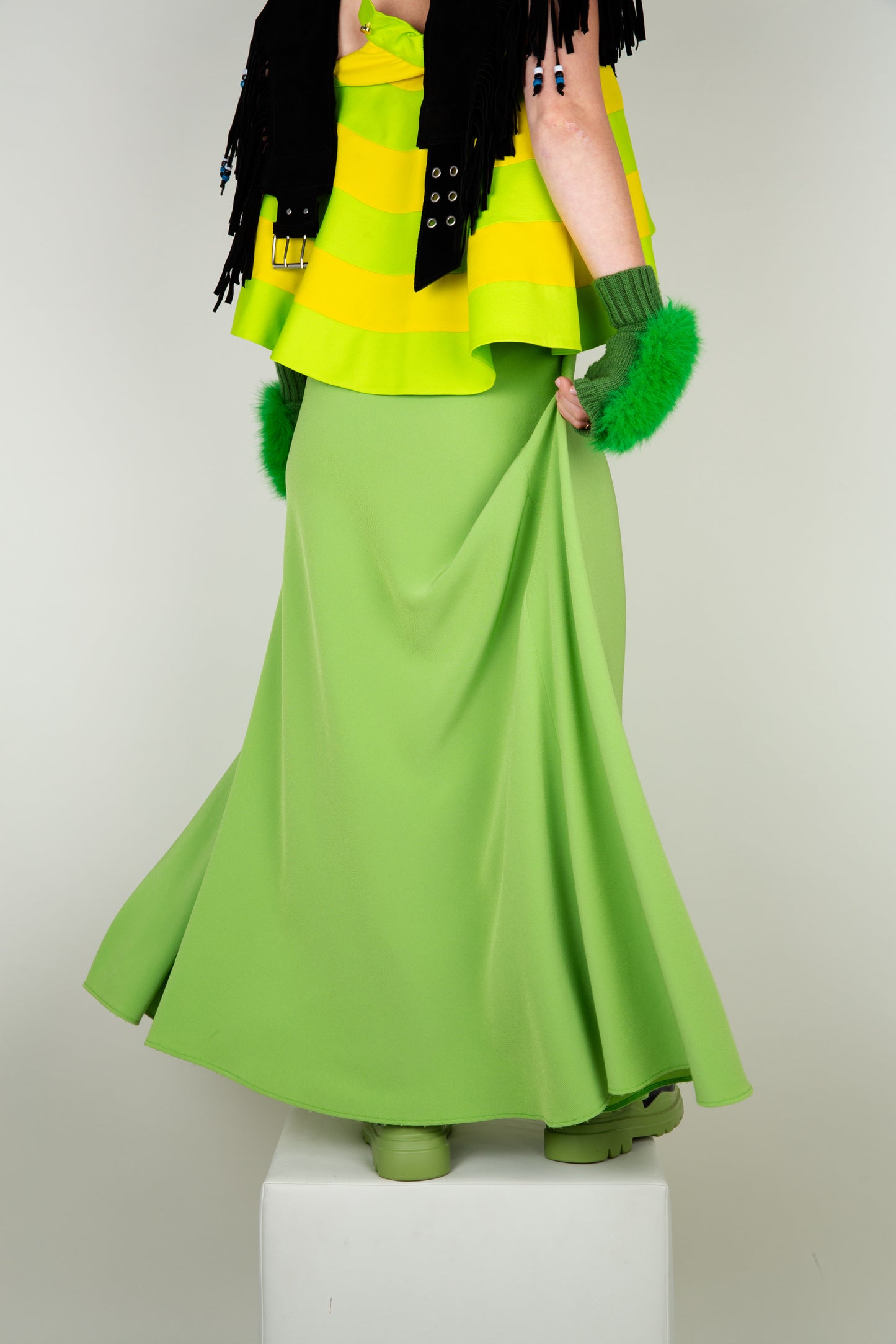 The powder green A-line high waisted long skirt