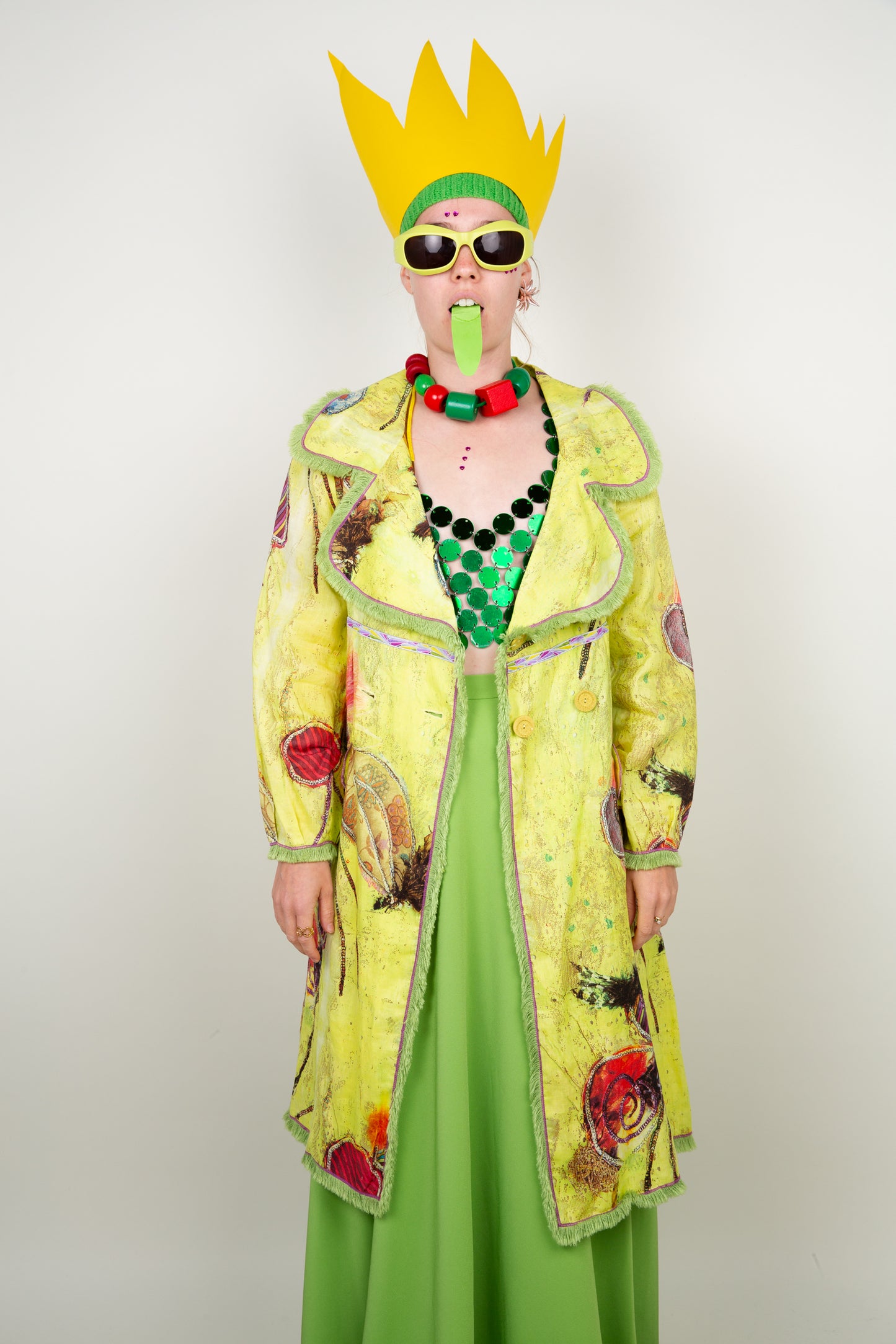 The posion ivy cardigan with ruffles- in toxic yellow/green