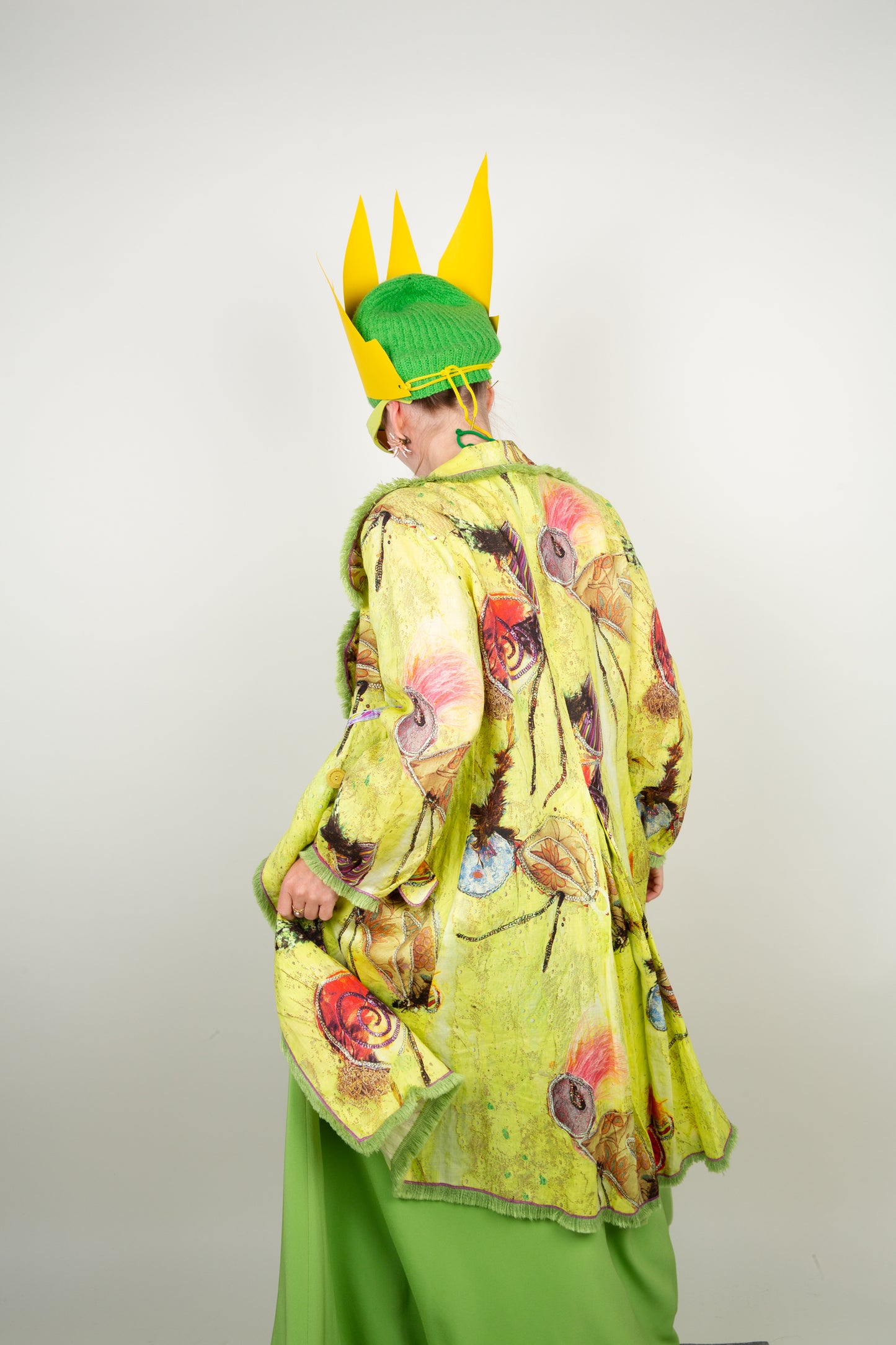 The posion ivy cardigan with ruffles- in toxic yellow/green