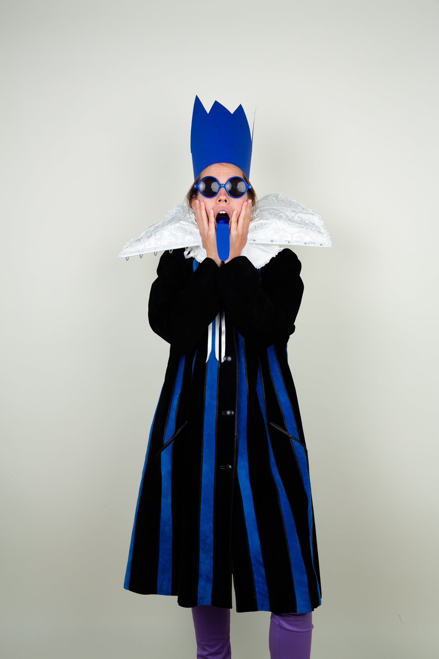 The Iconic Striped Leather coat in blue & black