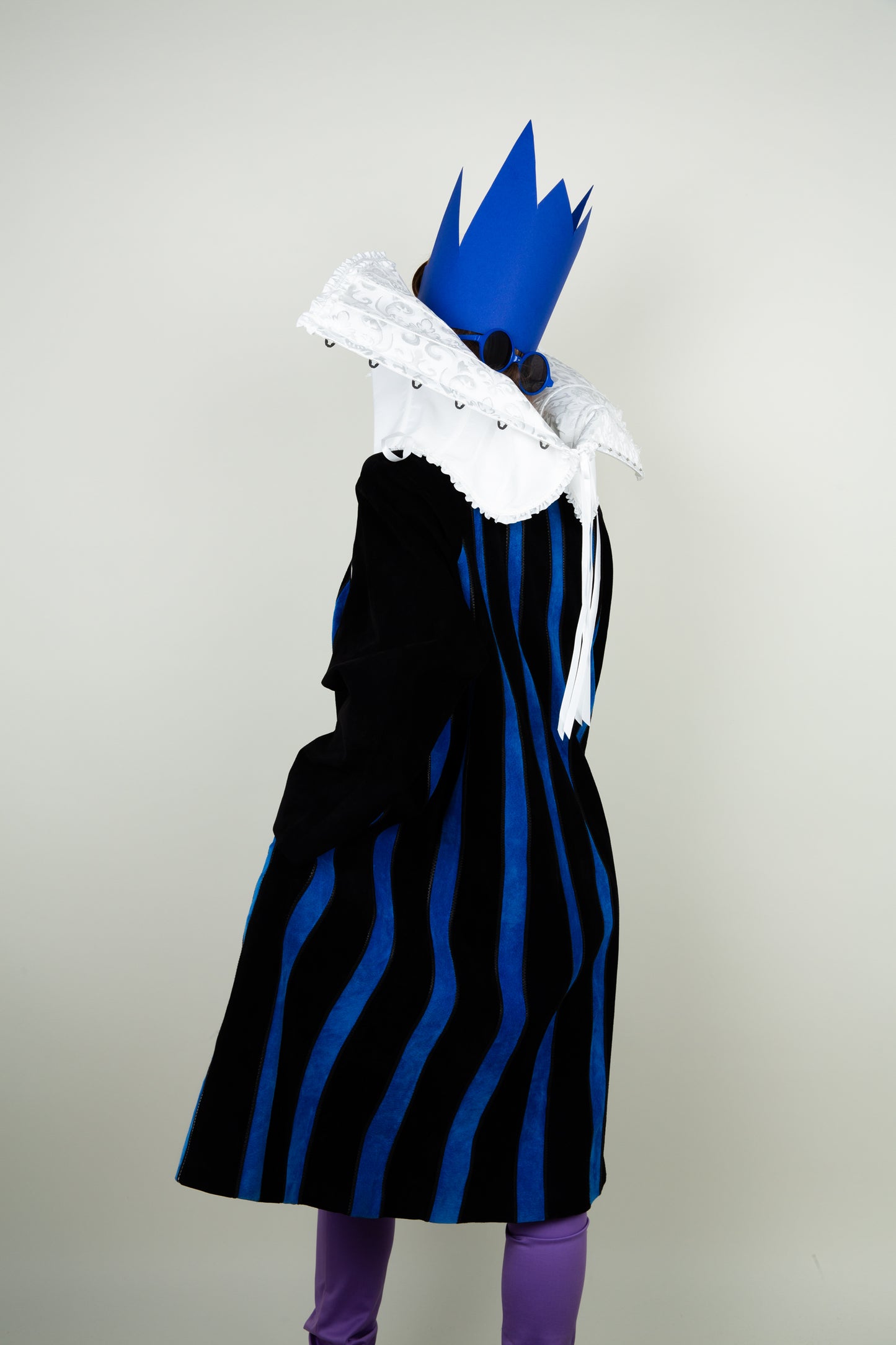 The Iconic Striped Leather coat in blue & black