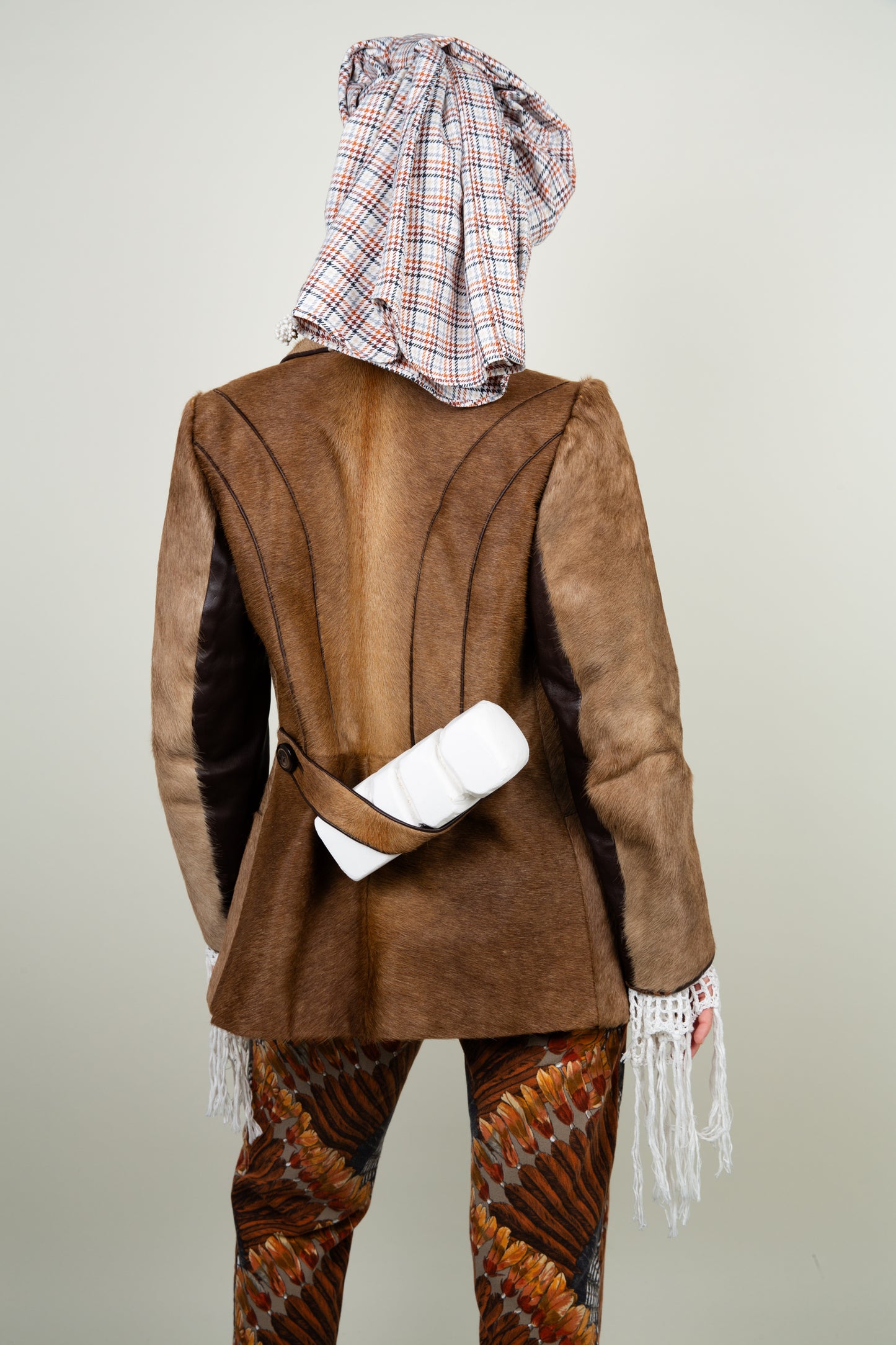 Caveman's leather jacket with real vintage goat fur