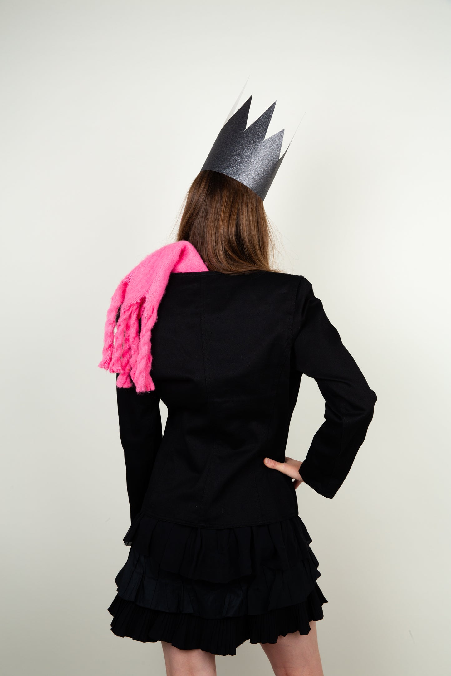 The black flower blazer with vibrant rasberry pink floral embroidery