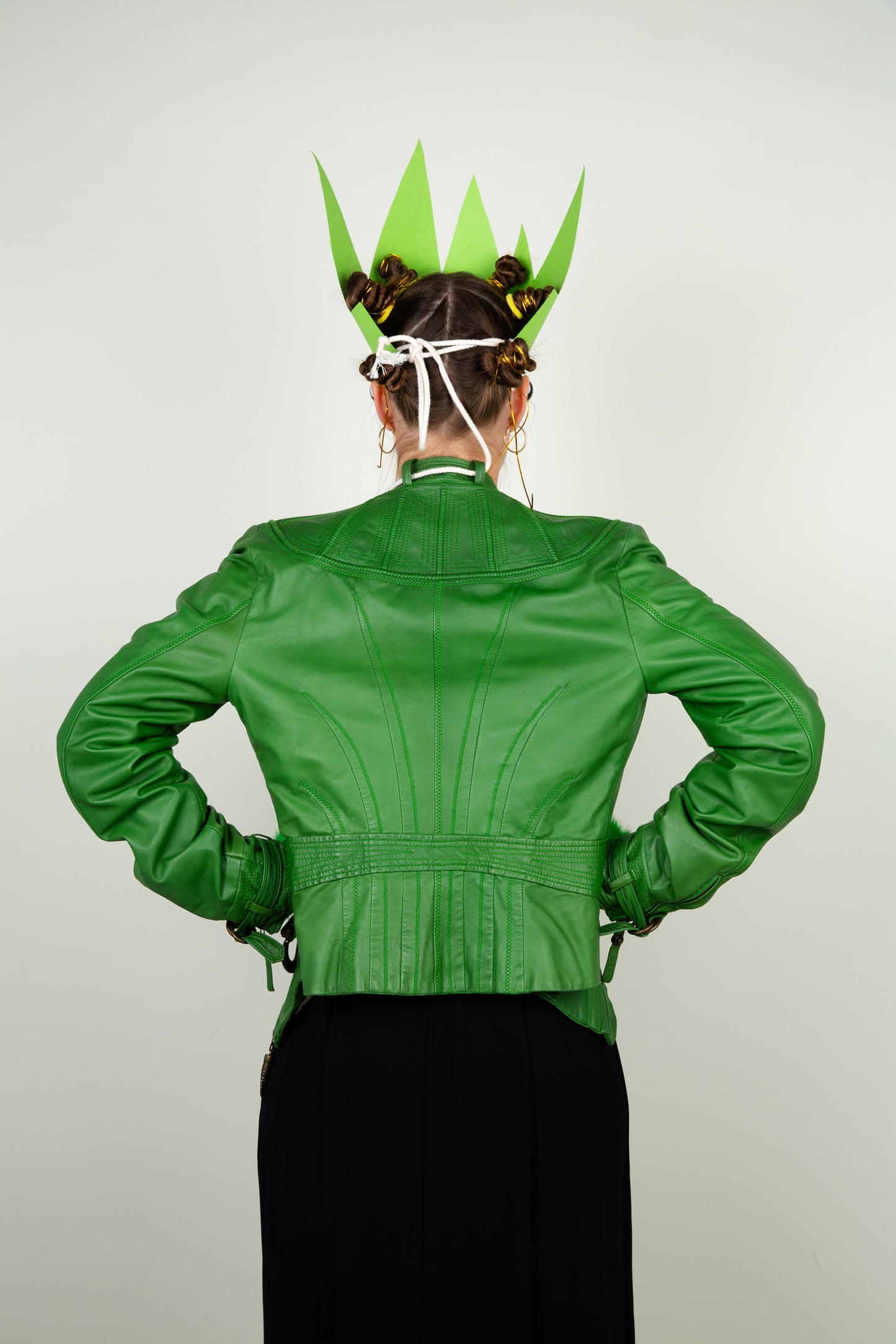 The green draconian leather jacket with brass details - Roberto Cavalli