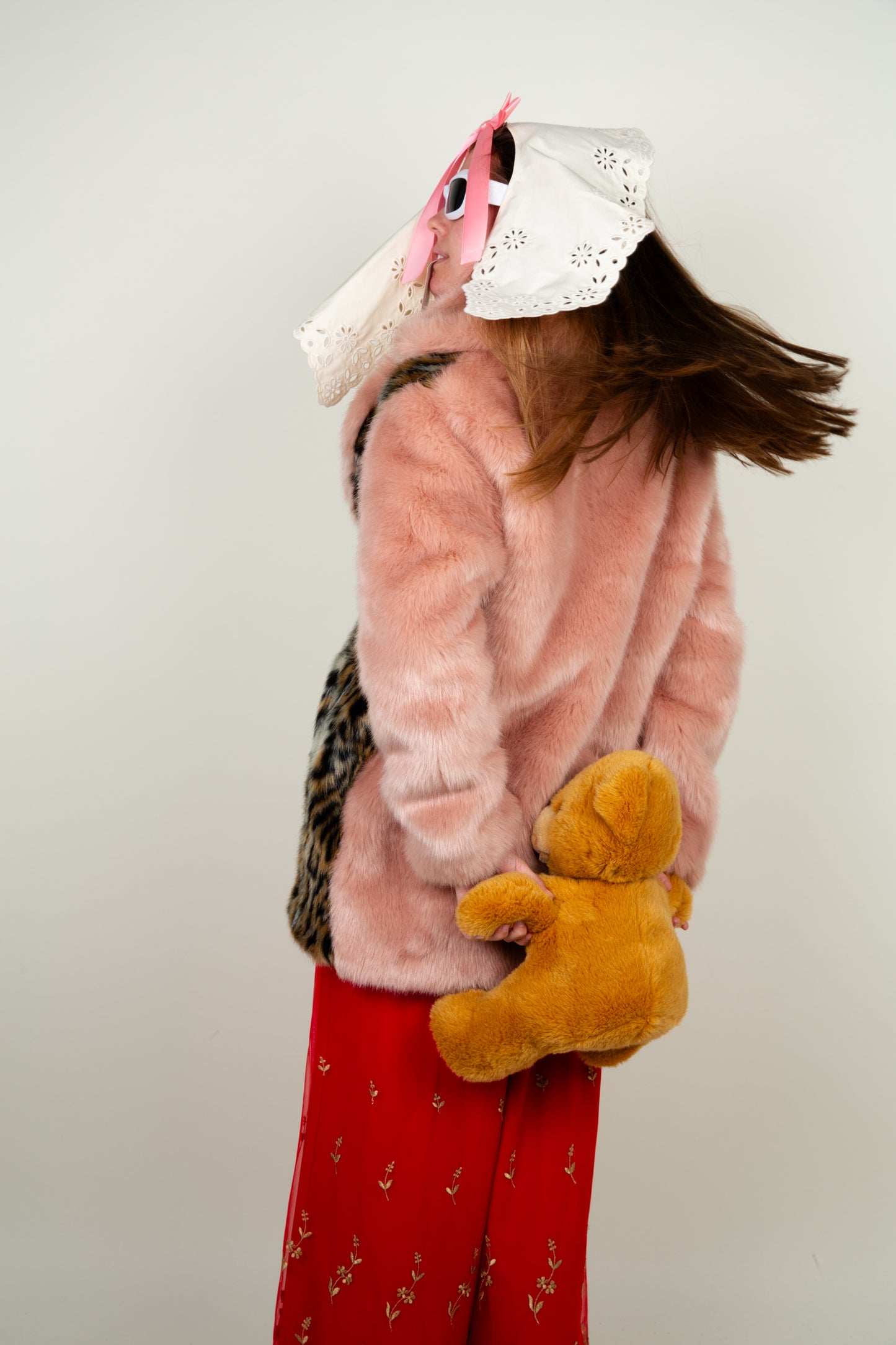 The Faux fibre animal print coat In soft pink, brown