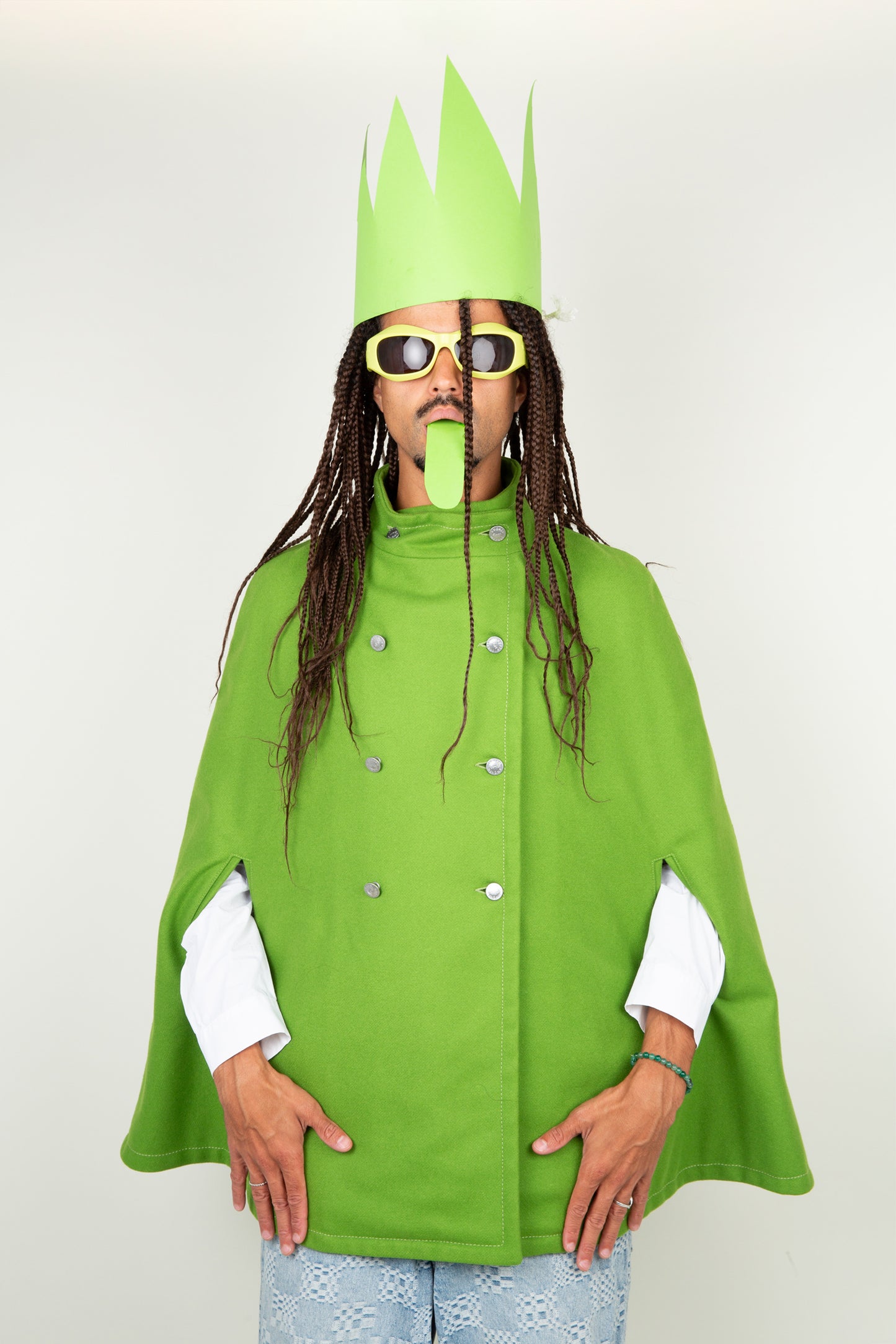 The green italian cloak with silver buttons - Wool fiber