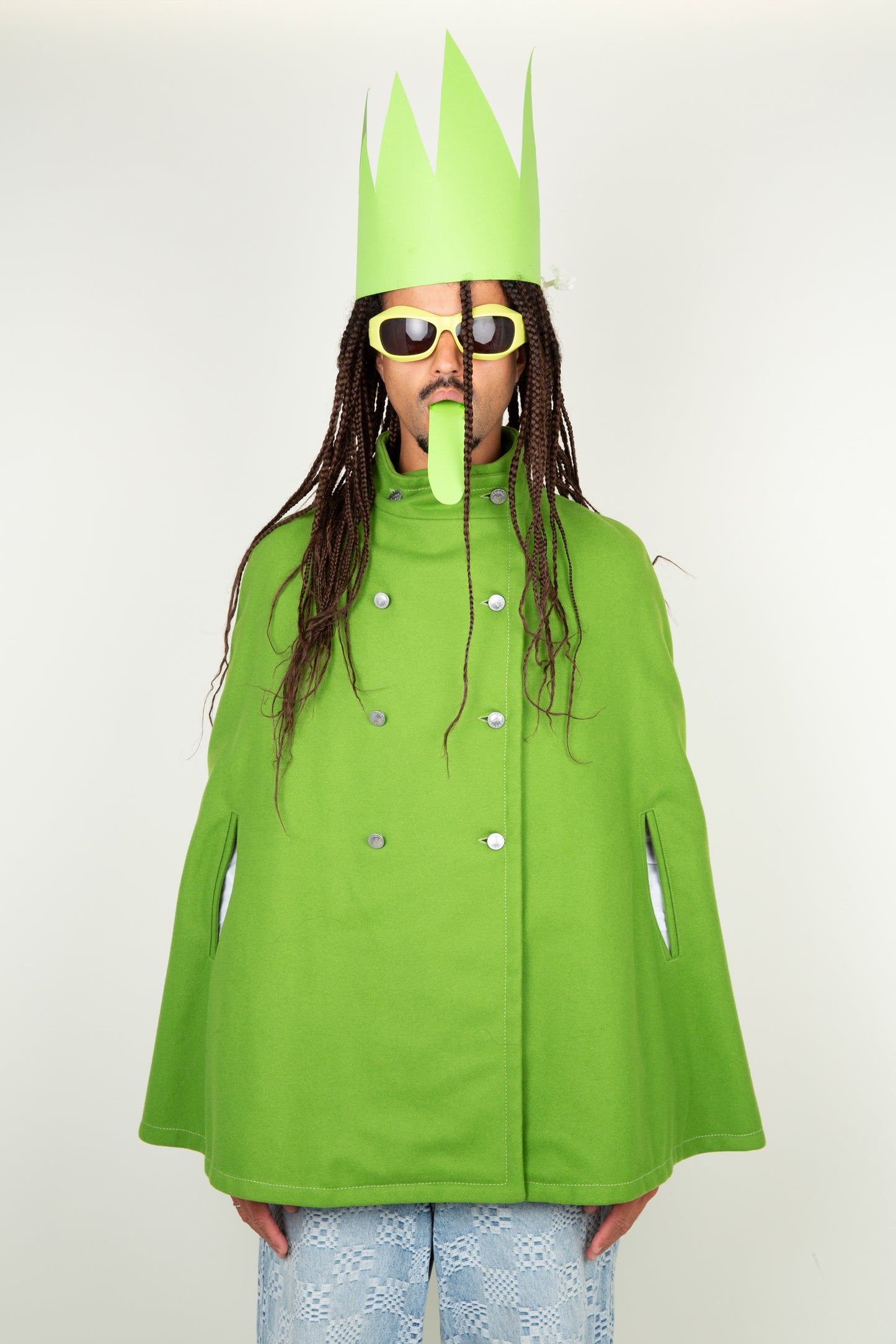 The green italian cloak with silver buttons - Wool fiber
