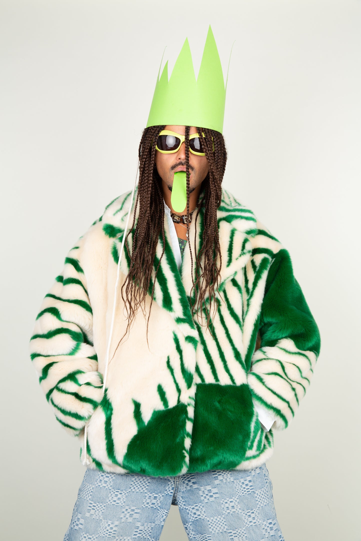 The Green graffiti faux polar bear coat