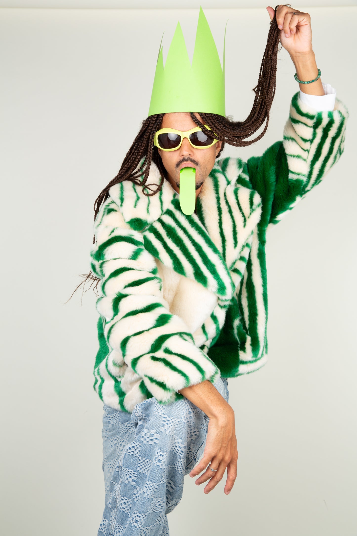 The Green graffiti faux polar bear coat