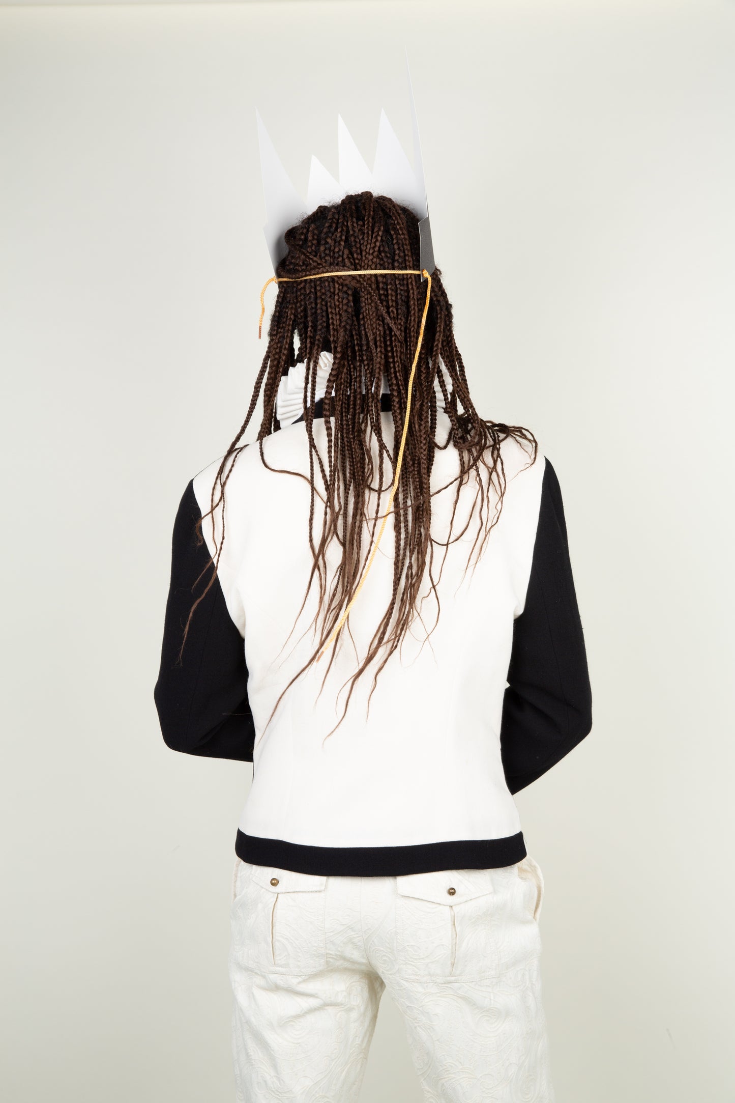 The square white block print blazer jacket - with gold button details