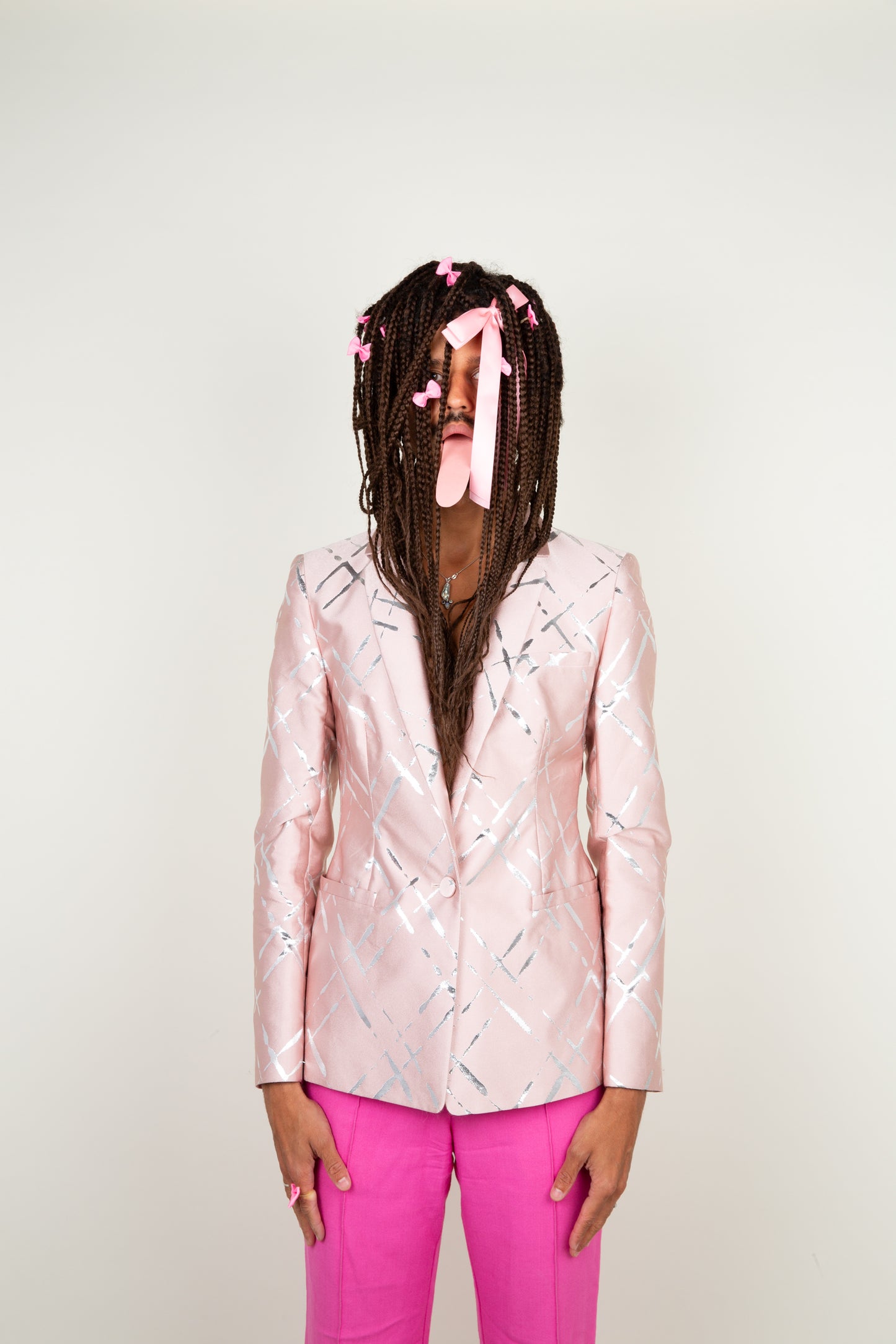 The metallic silver stripe pink blazer - Escada
