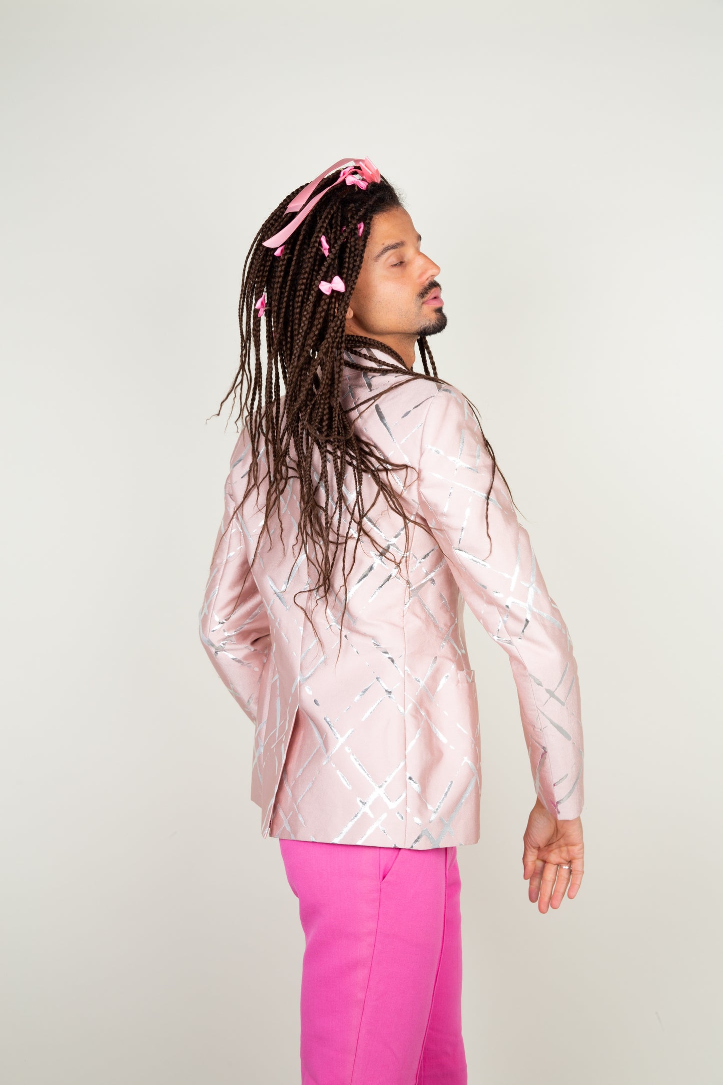 The metallic silver stripe pink blazer - Escada