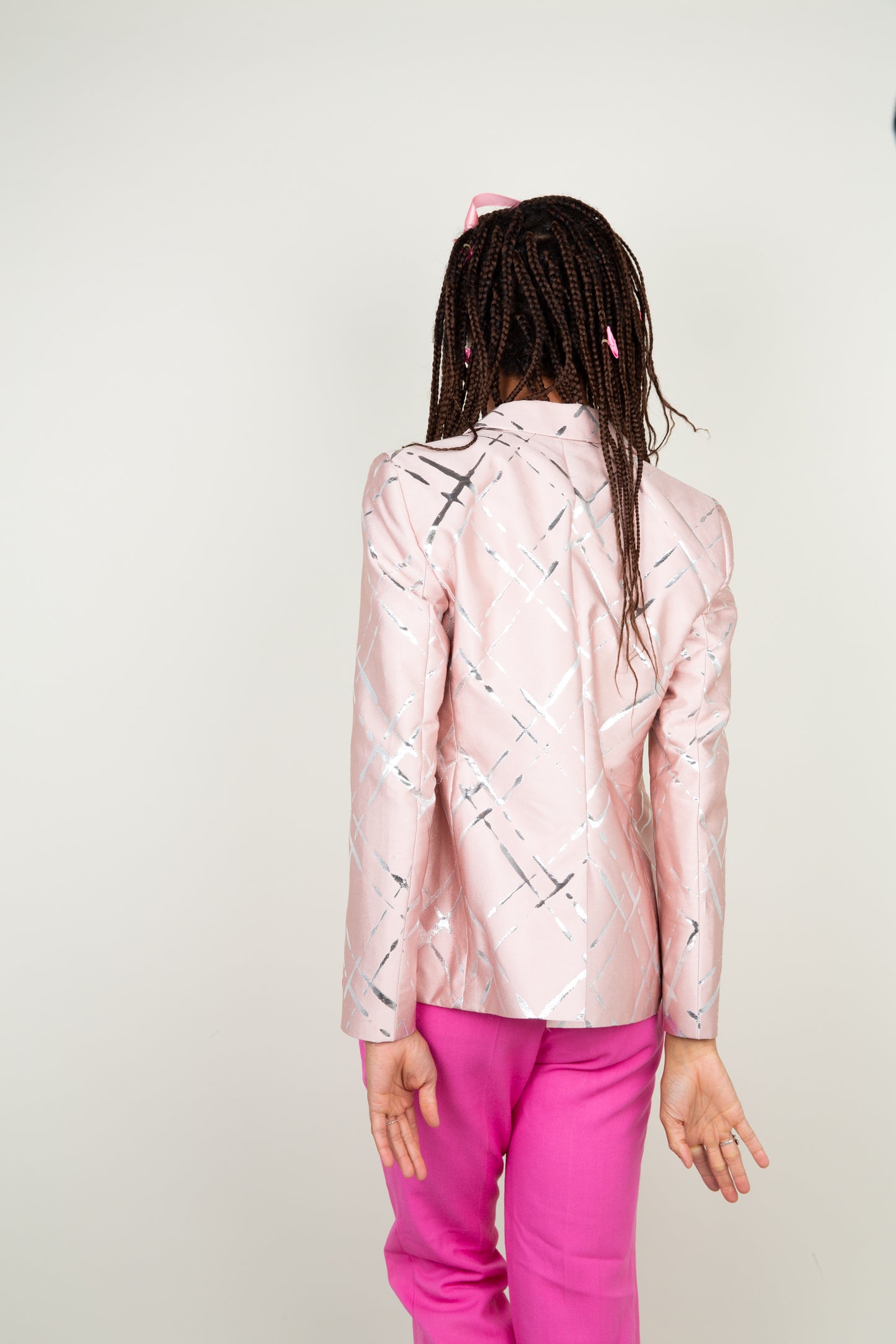 The metallic silver stripe pink blazer - Escada