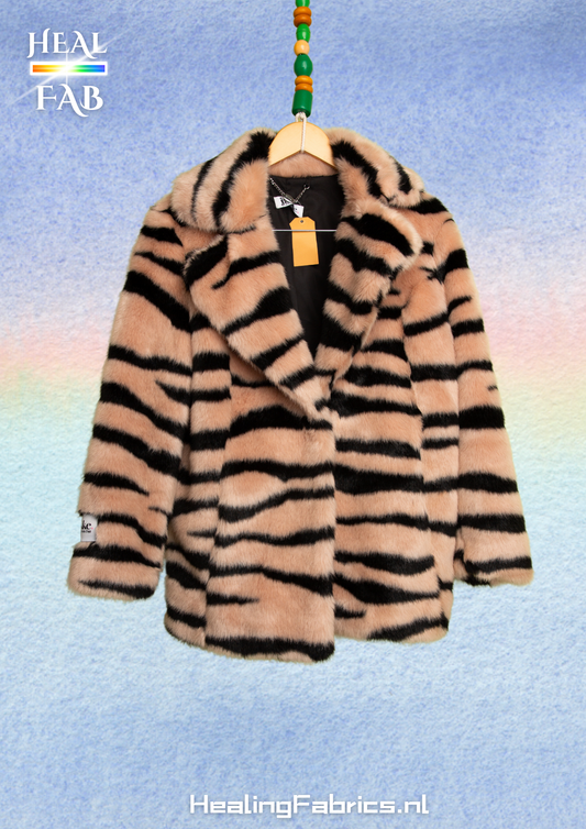 The Faux Tiger Striped coat in black and light pink tints