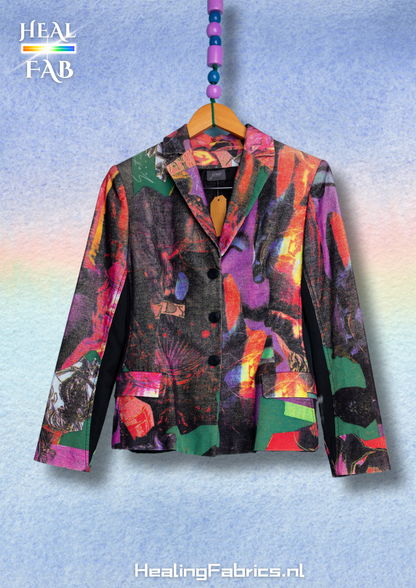 The textured retro dream blazer with multicolor of purple, orange, pink & black