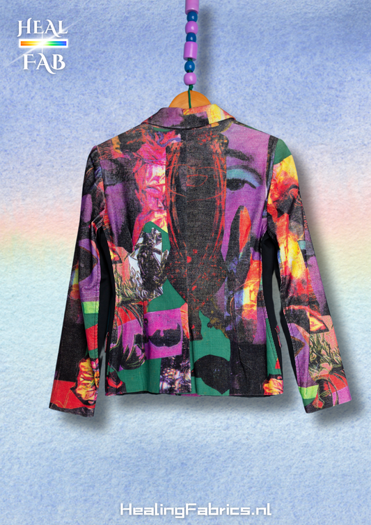 The textured retro dream blazer with multicolor of purple, orange, pink & black