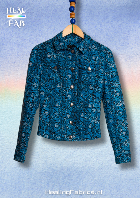 The aquatic blue leopard animal print jacket - Versace with silver details