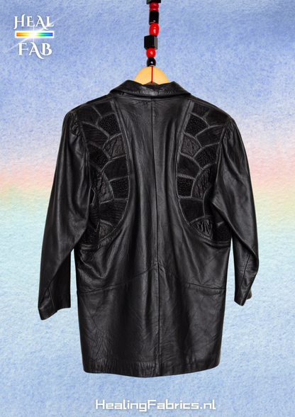 Black leather patchwork shoulder jacket - with big front pockets