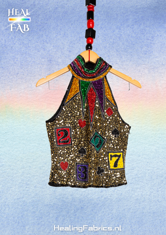 (Sold)The embroidery cardgame top - with multicolor beads and paillettes